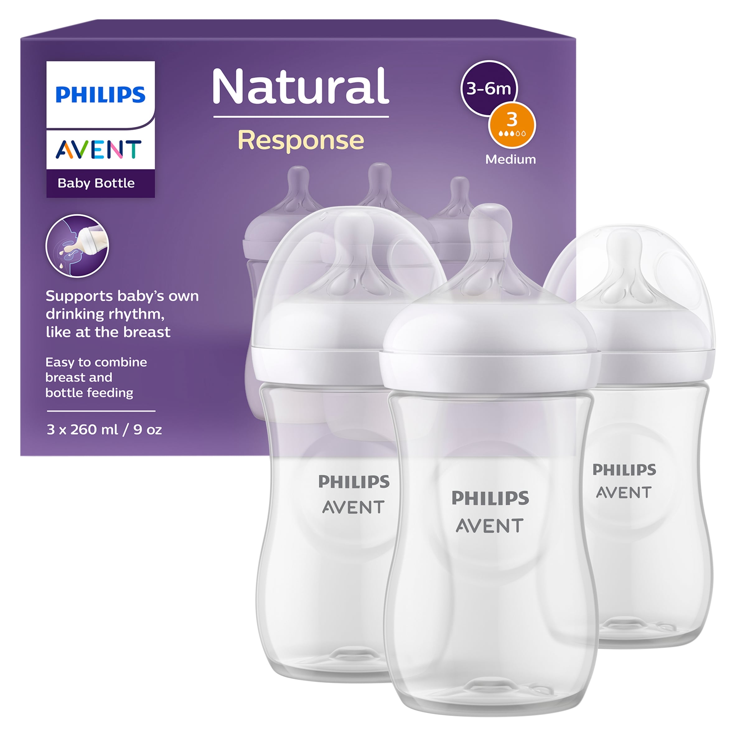 Philips Avent Natural Response Bottle 1m+ 3 x 260ml