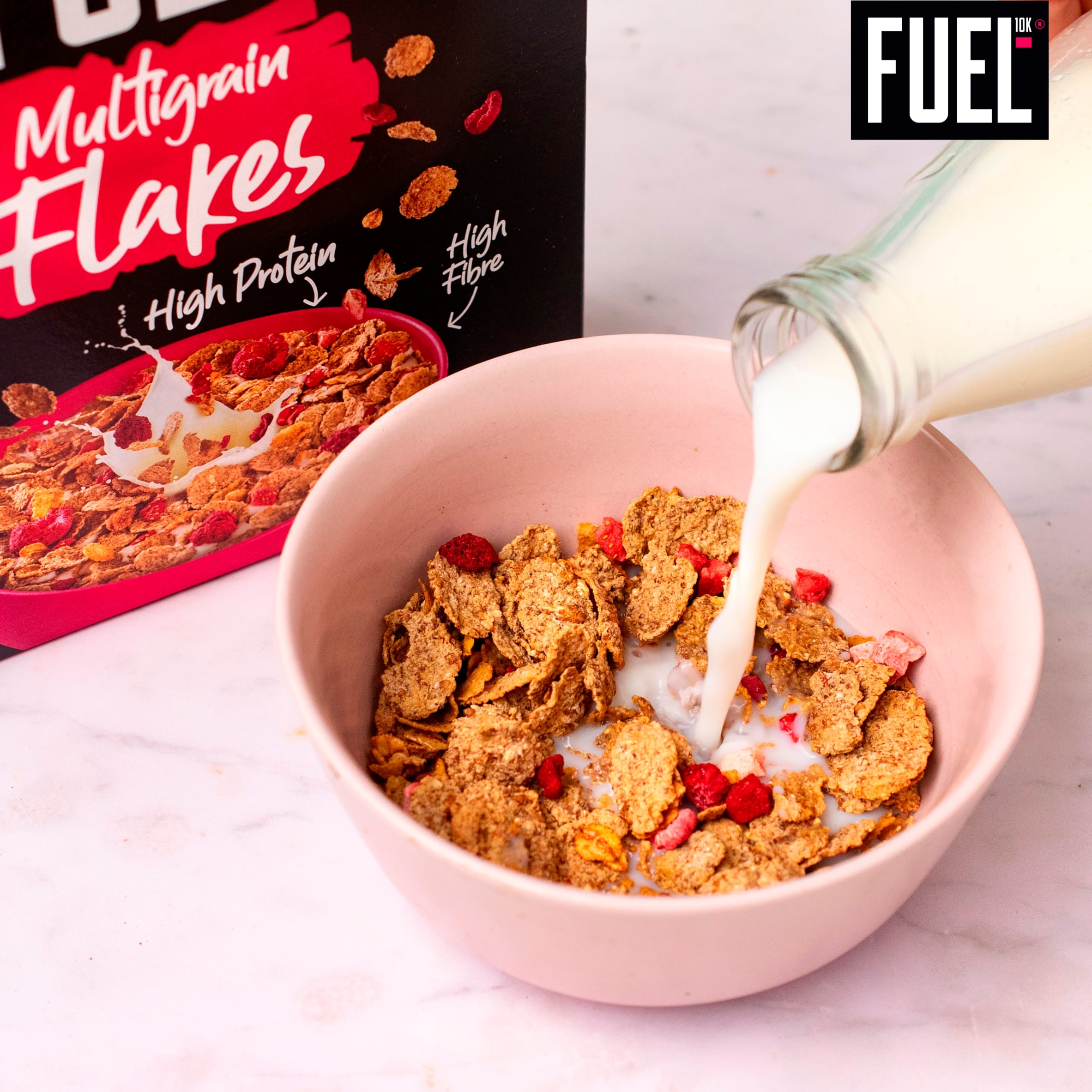 FUEL10K Red Berry Multigrain Flakes High Protein Breakfast Cereal 350g thumbnail 4