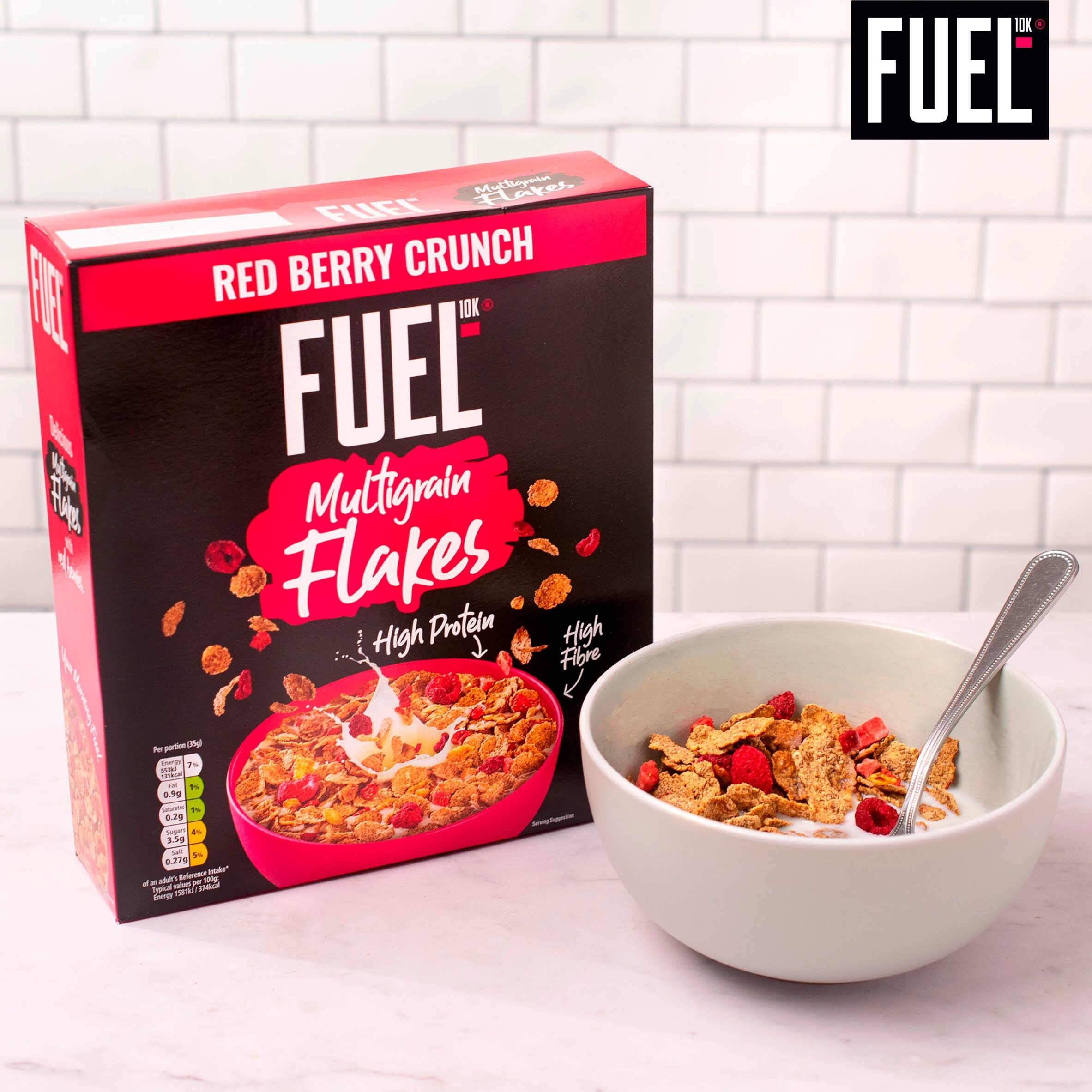 FUEL10K Red Berry Multigrain Flakes High Protein Breakfast Cereal 350g thumbnail 5