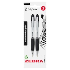 Zebra ZGrip Max Black RT Ball Pens 1.2mm 2pk