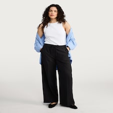 F&F Elasticated Waist Wide Leg Trousers in Black thumbnail 2