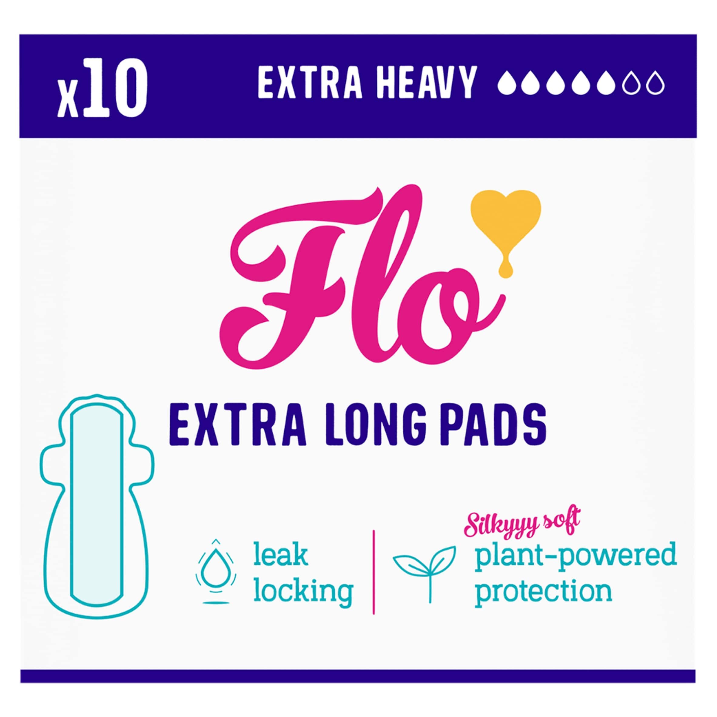 Flo Bamboo Extra Long Period Pads with Wings (10 Pads)
