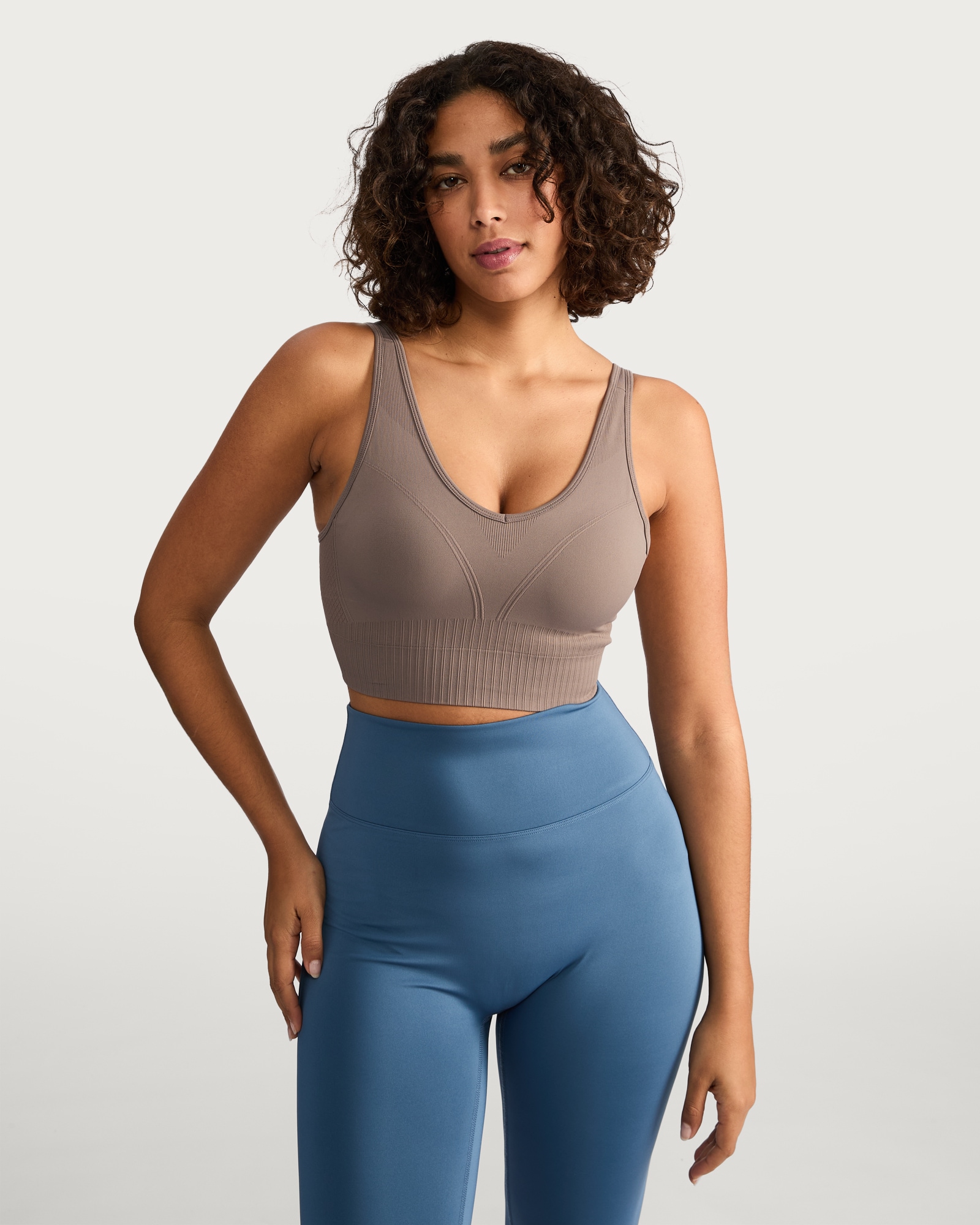 F&F Active Seamfree Medium Support Non Wired Sports Bra in Dark Nude thumbnail 2