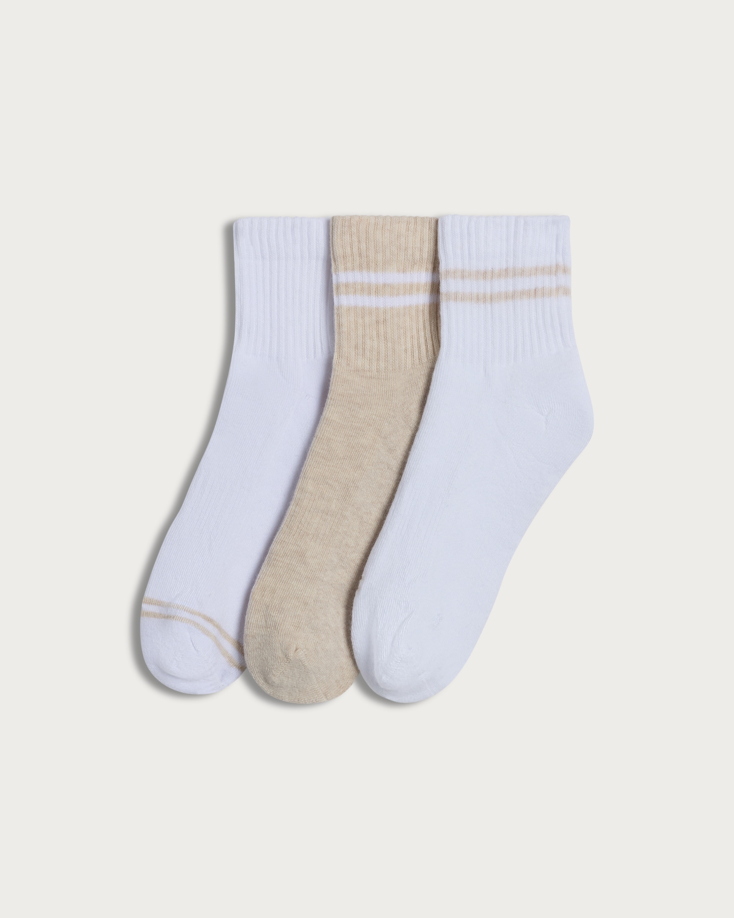 F&F Active 3-Pack Cotton Rich Cropped Ankle Socks in Cream