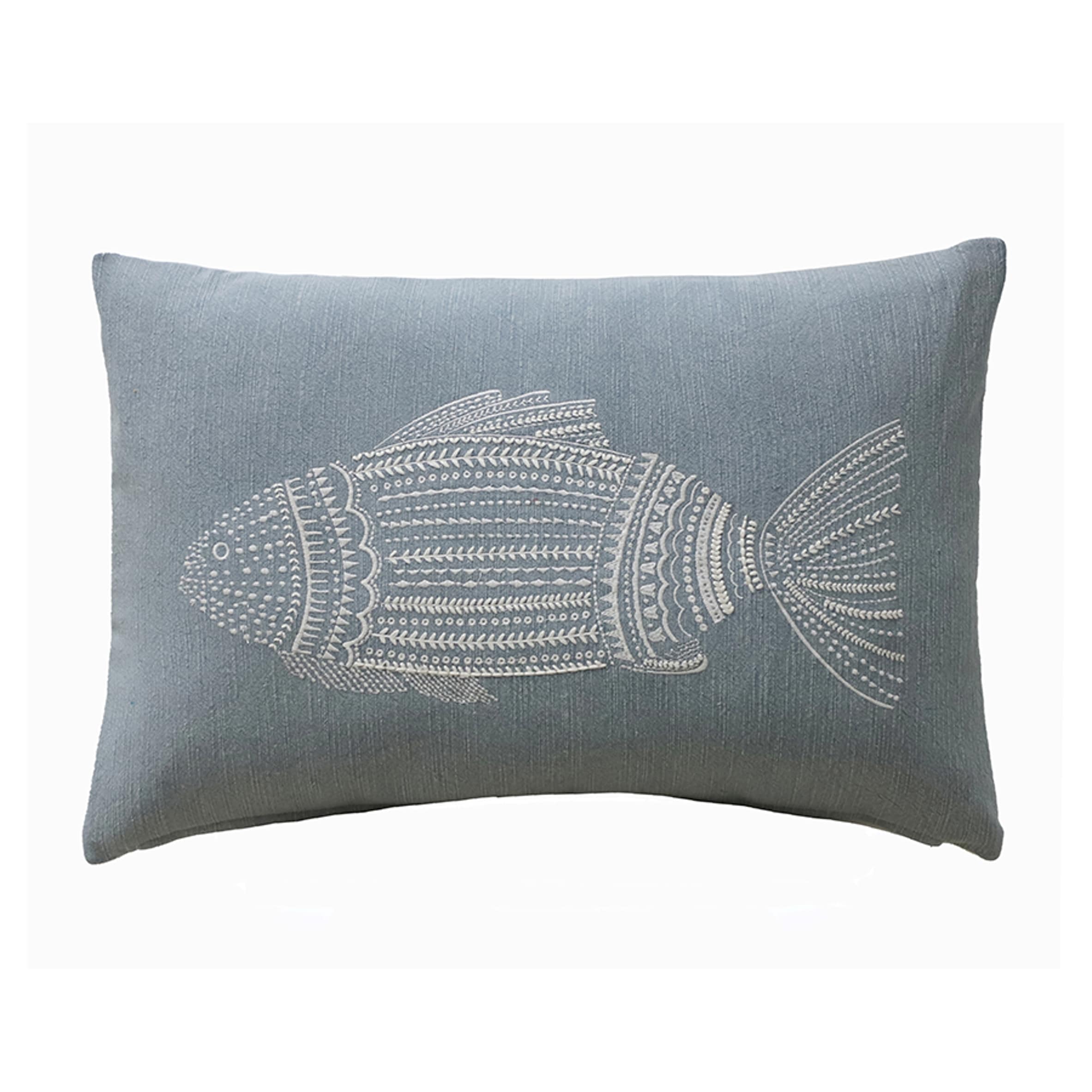 F&F Home Denim embroidered fish cushion 40x60cm