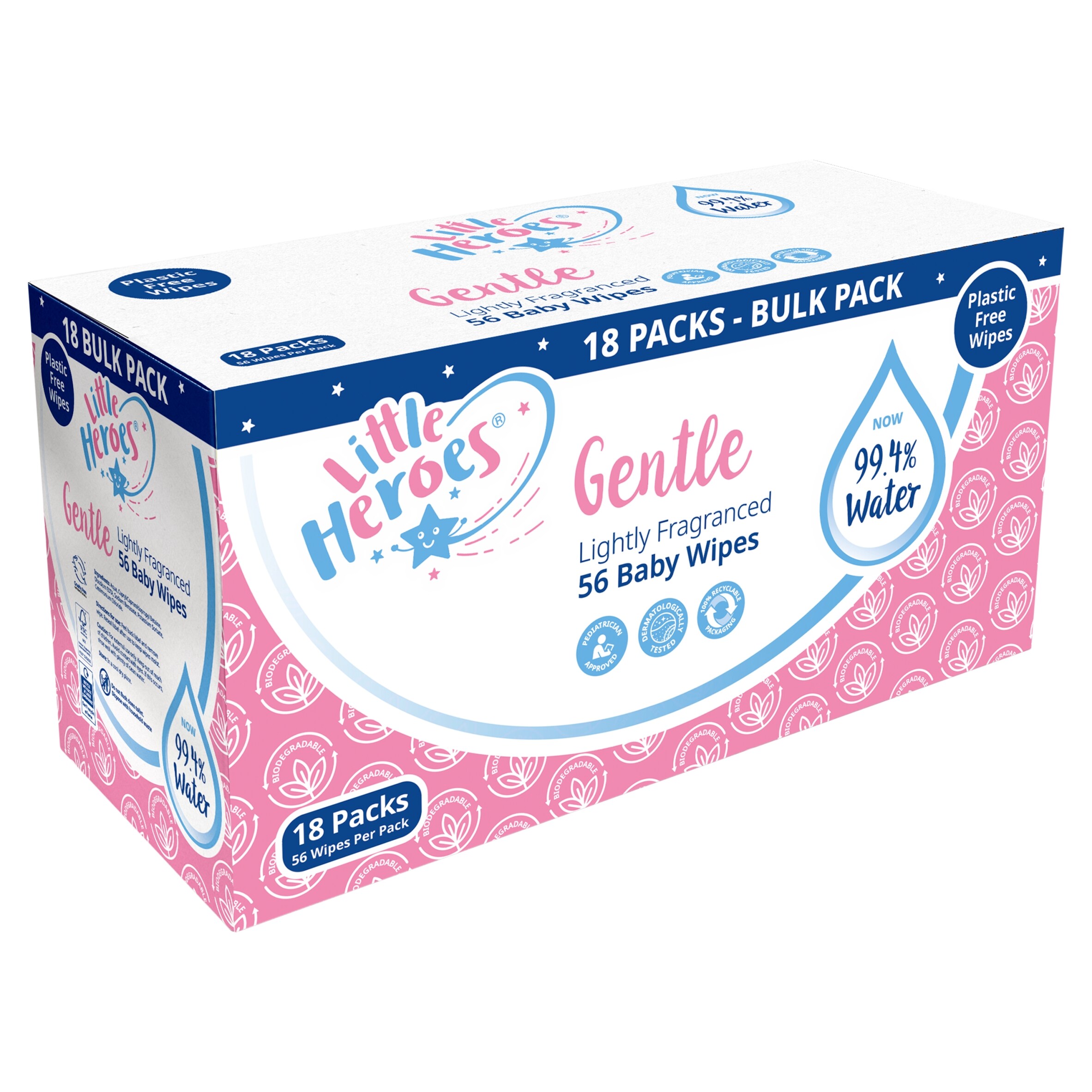 Little Heroes Gentle Lightly Fragranced 99% Water Baby Wipes 18 x 56 pack