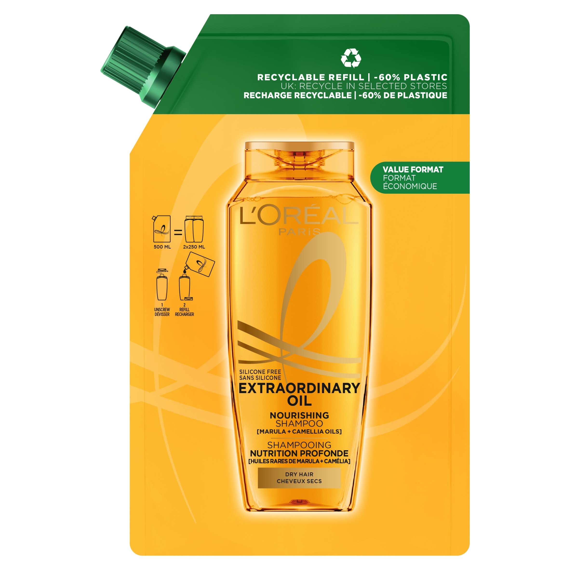L'Oreal Extraordinary Oil Shampoo Refill 500Ml
