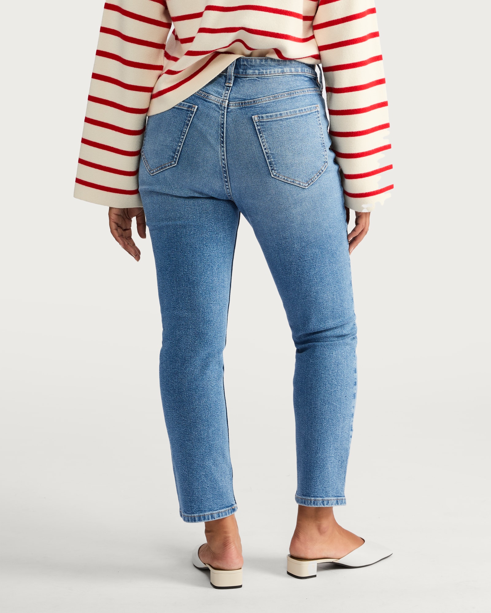 F&F High Rise Slim Ankle Grazer Jeans in Blue thumbnail 4