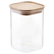 Tesco Glass Square Food Storage Jar with Bamboo Lid 1L