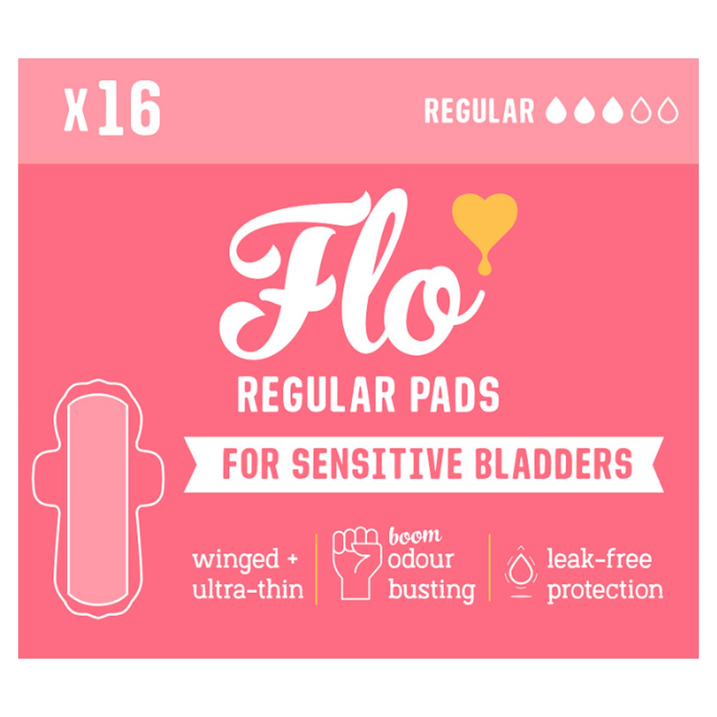 Flo Sensitive Bladder Bamboo Regular Pads with Wings (16 pads) - Discreet, Light Incontinence, Ultra-Thin + Hypoallergenic