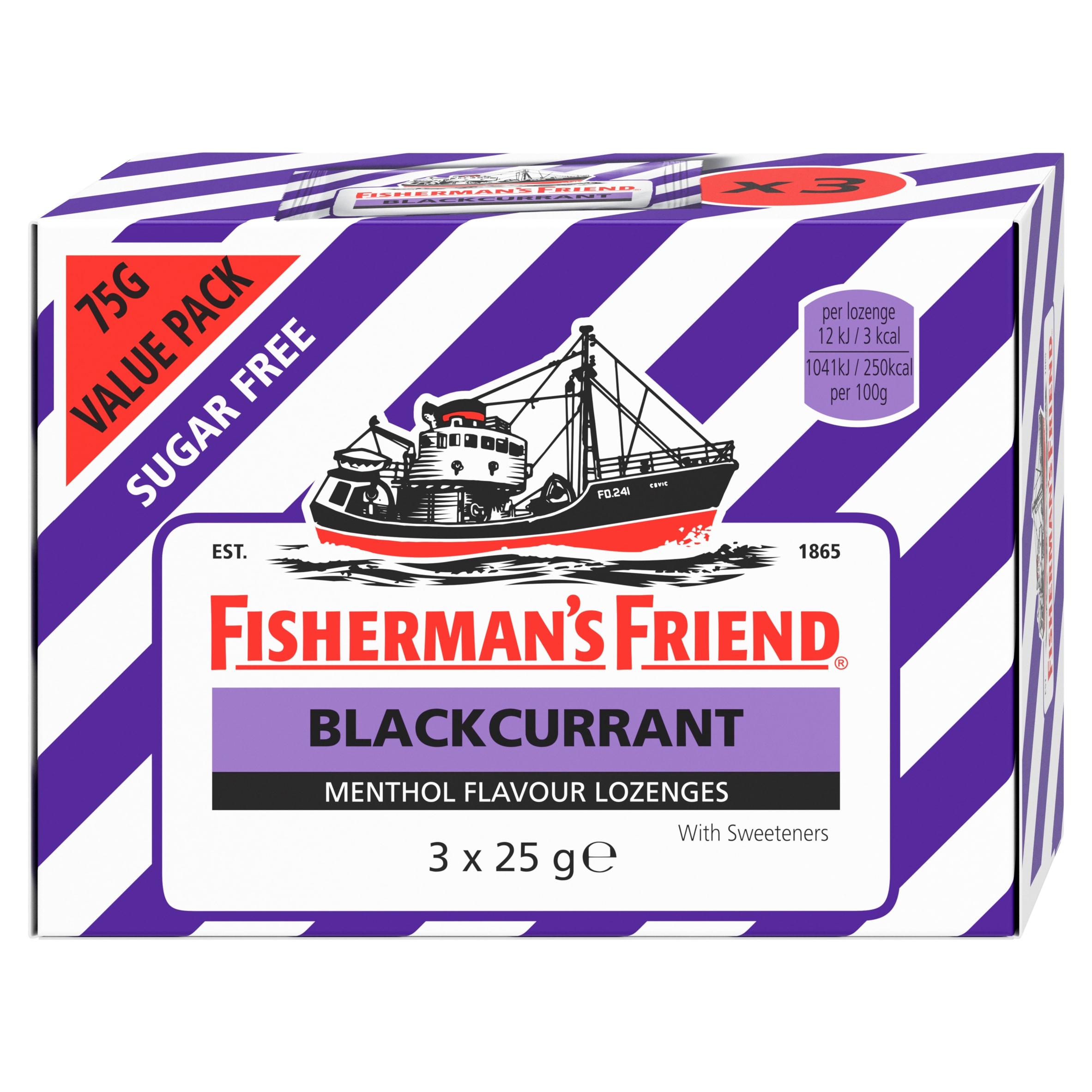 Fisherman's Friend Sugar Free Lozenges - Blackcurrant & Menthol 3 x 25g
