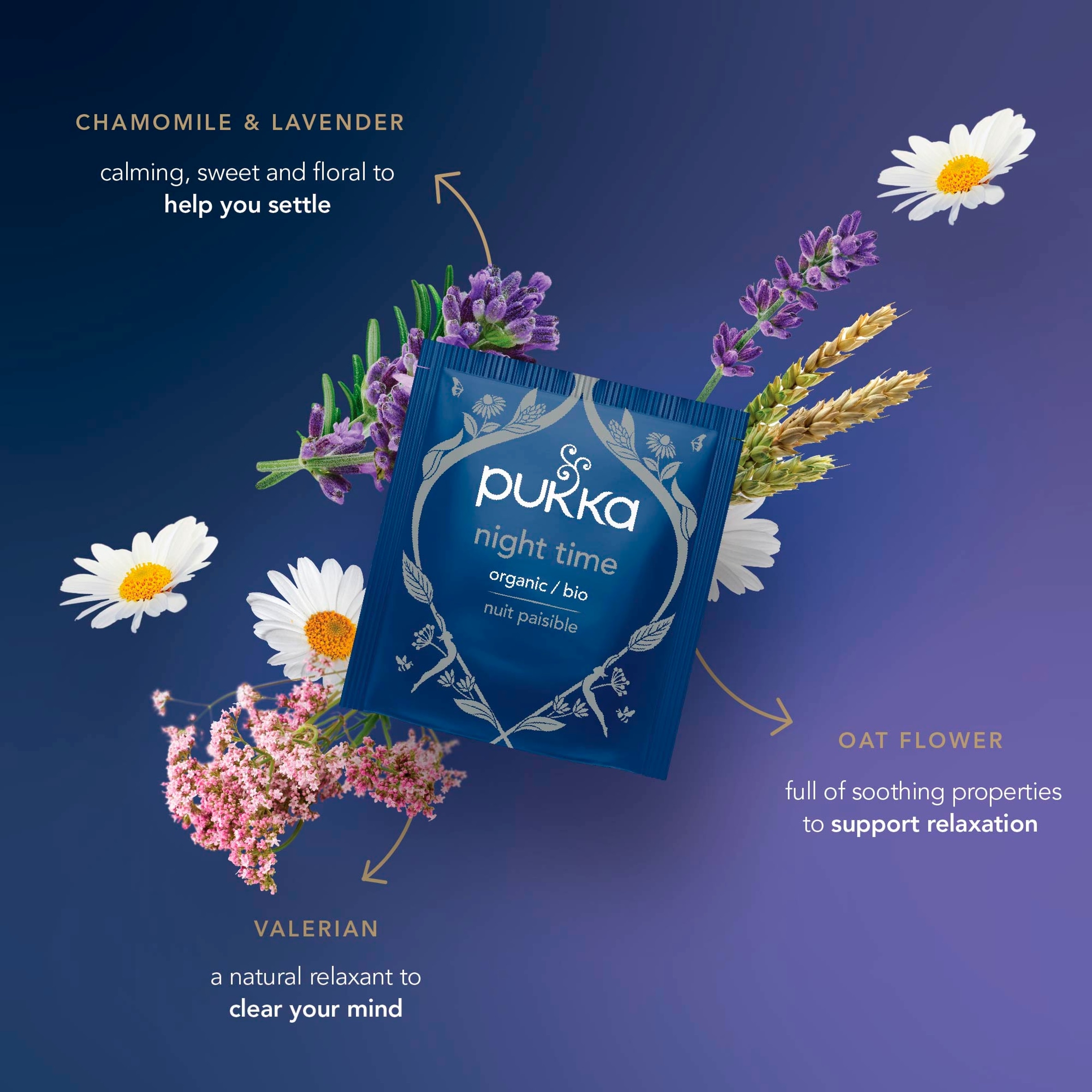 Pukka Organic Night Time Herbal Tea With Chamomile 40 Sleep Tea Bags 40g thumbnail 2