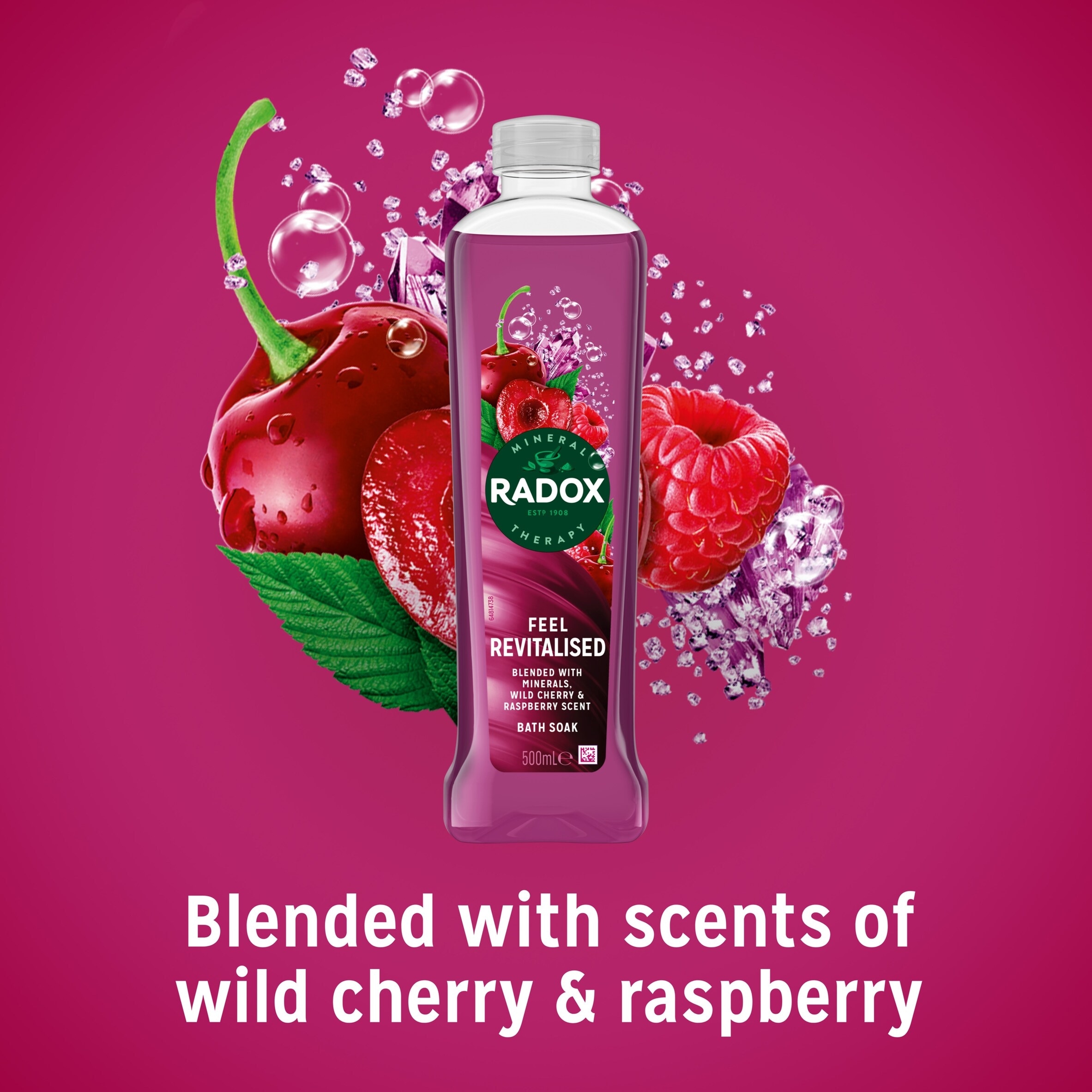 Radox Cherry & Raspberry Feel Revitilised Bath Soak Bubble Bath 500ml thumbnail 2