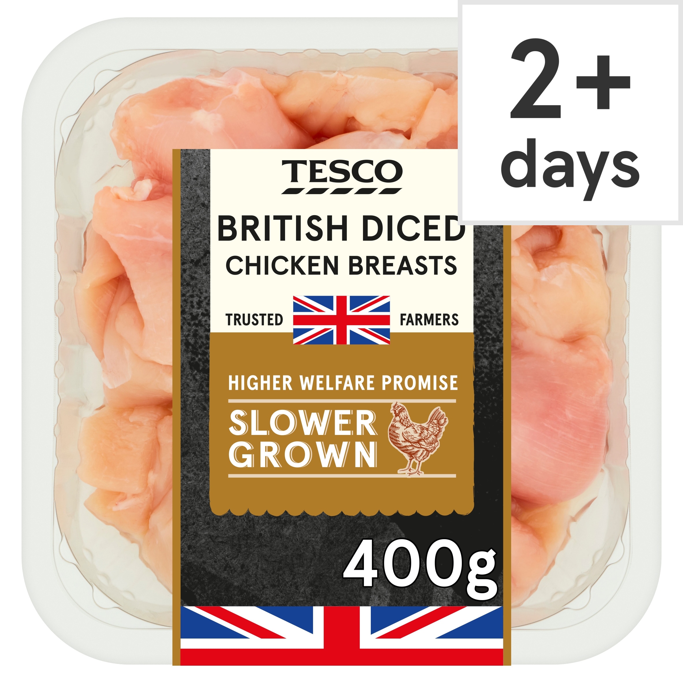 Tesco British Slower Grown Diced Breast 400g