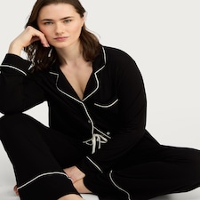 F&F Long Sleeve Revere Pyjama Set in Black