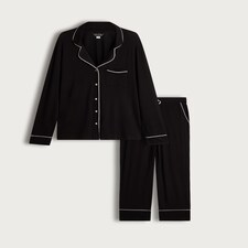 F&F Long Sleeve Revere Pyjama Set in Black thumbnail 5