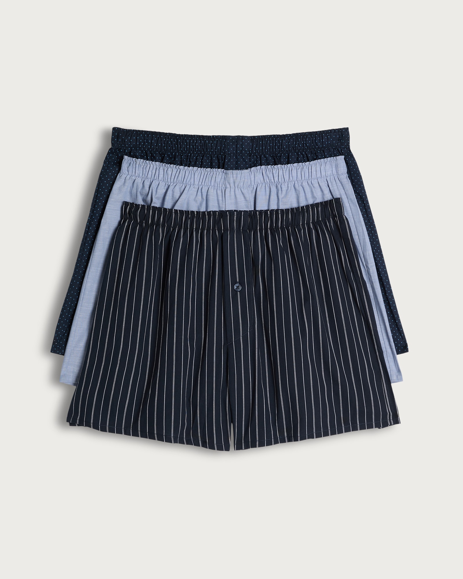 F&F 3-Pack Pure Cotton Stripe Woven Boxers in Navy