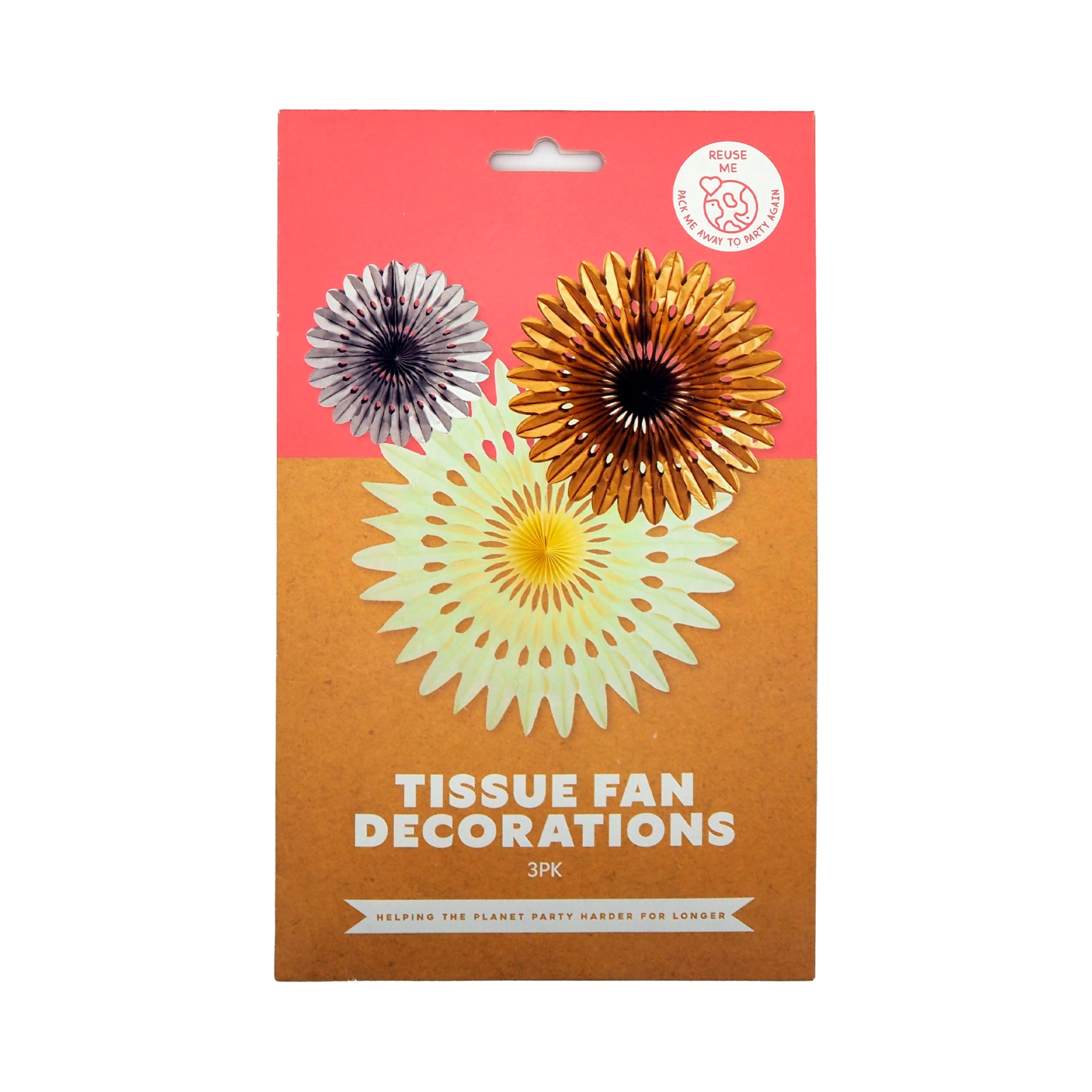Mad Party Gold and Silver Paper Fans 3pk