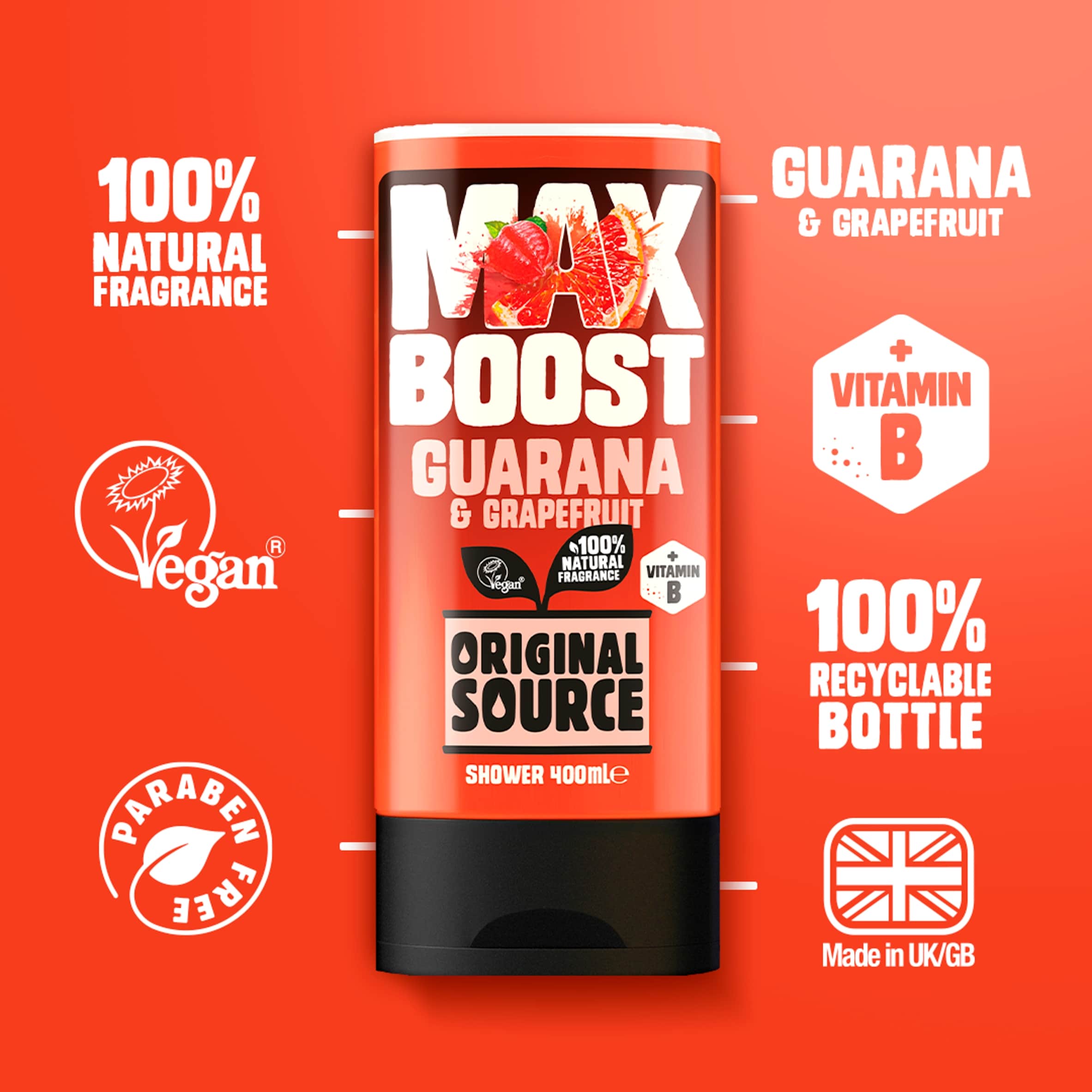 ORIGINAL SOURCE MAX BOOST GUARANA & GRAPEFRUIT SHOWER GEL 400ML thumbnail 2