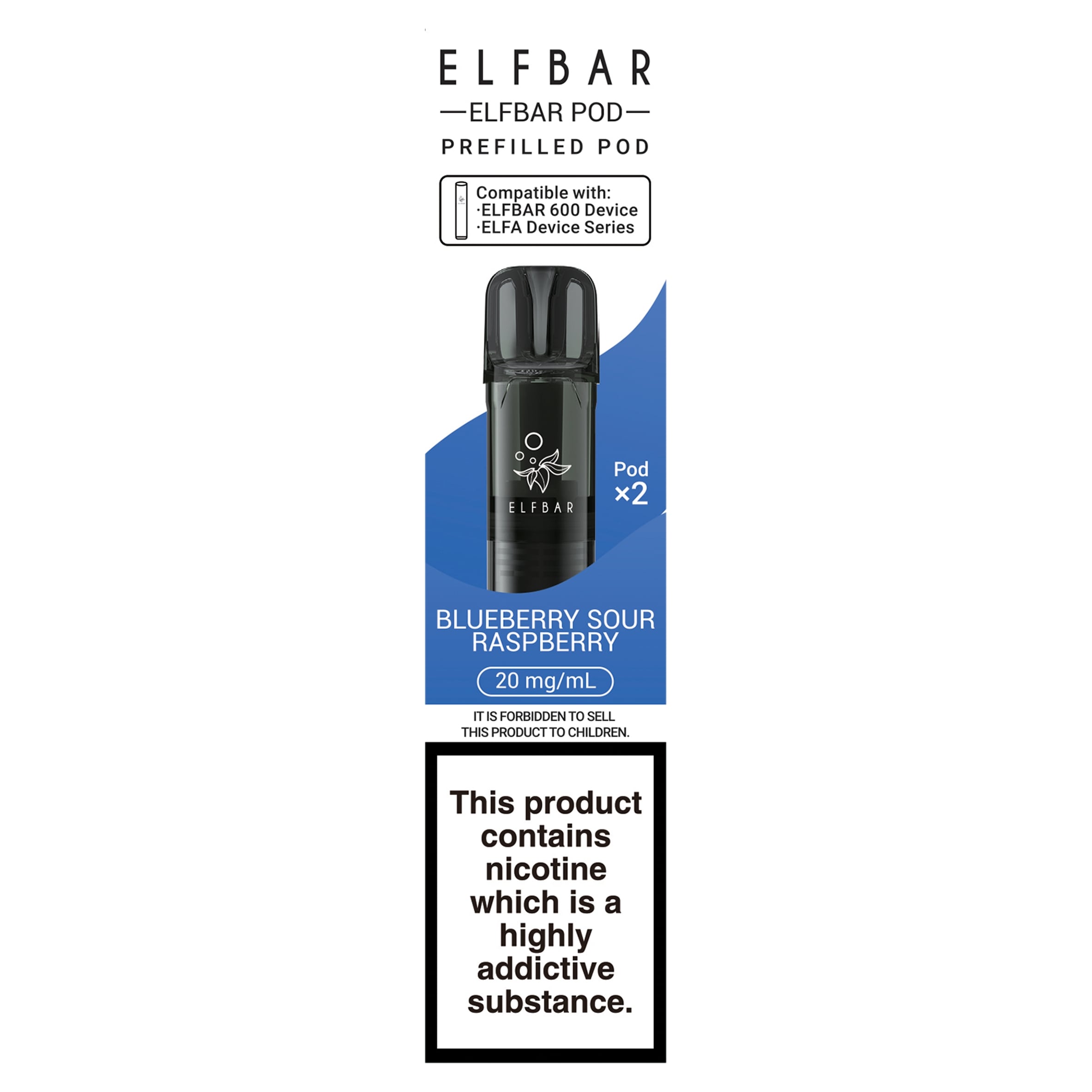 Elf Bar 600 Refillable Pod Blueberry Sour Raspberry 20mg/ml 2 x 2ml