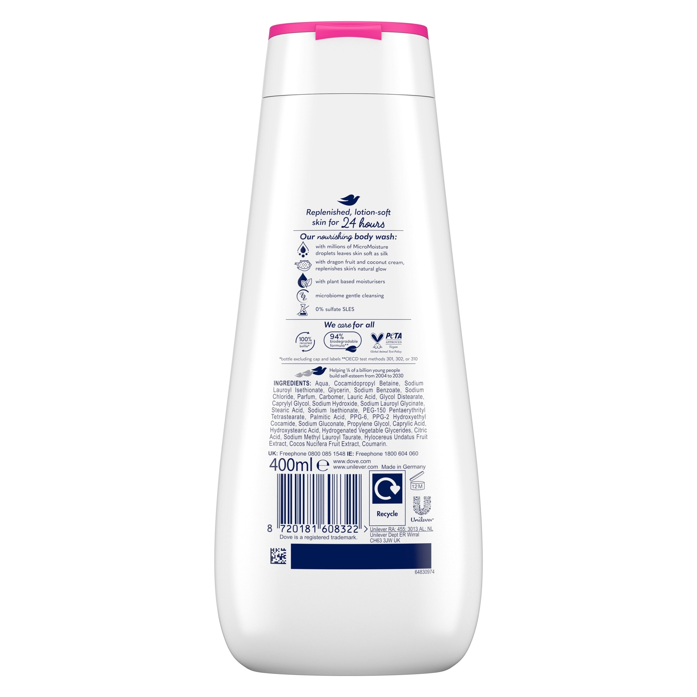 Dove Replenishing 24hr Moisturisation Advanced Care Dragon Fruit & Coconut Cream Body Wash Shower Gel 400ml thumbnail 4