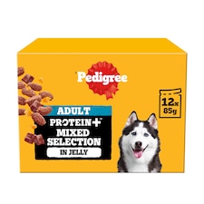 PEDIGREE Protein plus Adult Wet Dog Food Pouches Mixed Selection in Jelly 12x85g