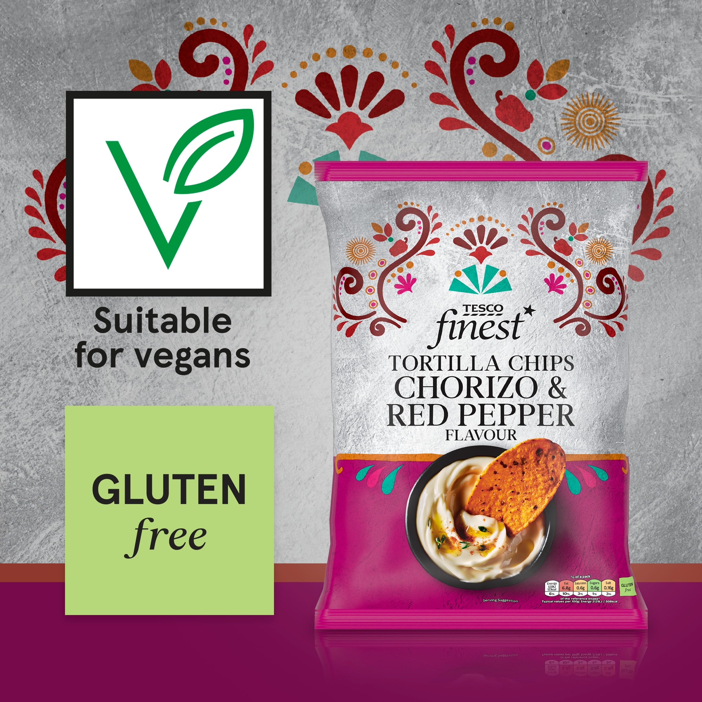 Tesco Finest Chorizo & Red Pepper Flavour Tortilla Chips 150g thumbnail 2