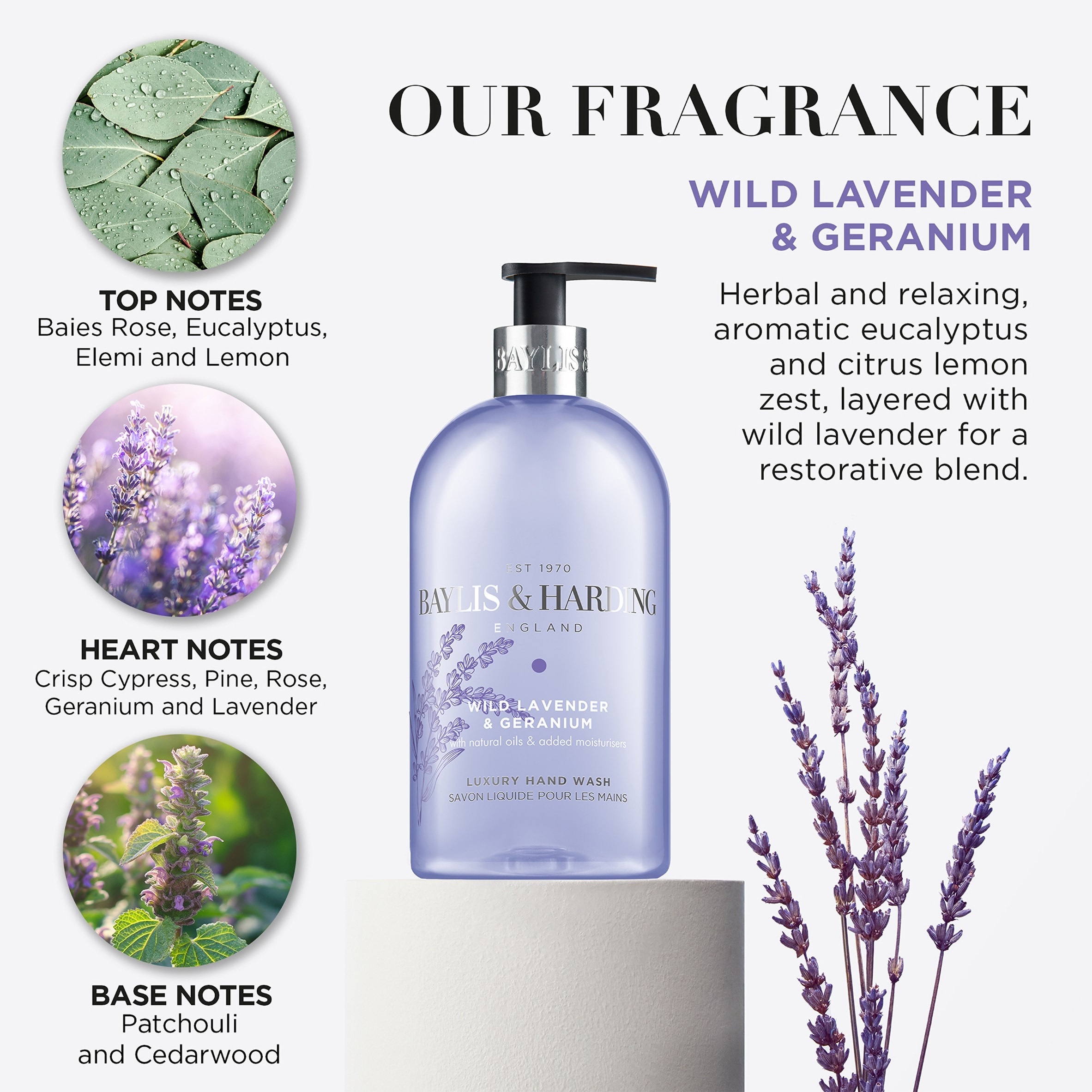 Baylis & Harding Wild Lavender & Geranium Luxury Hand Wash 500ml thumbnail 2