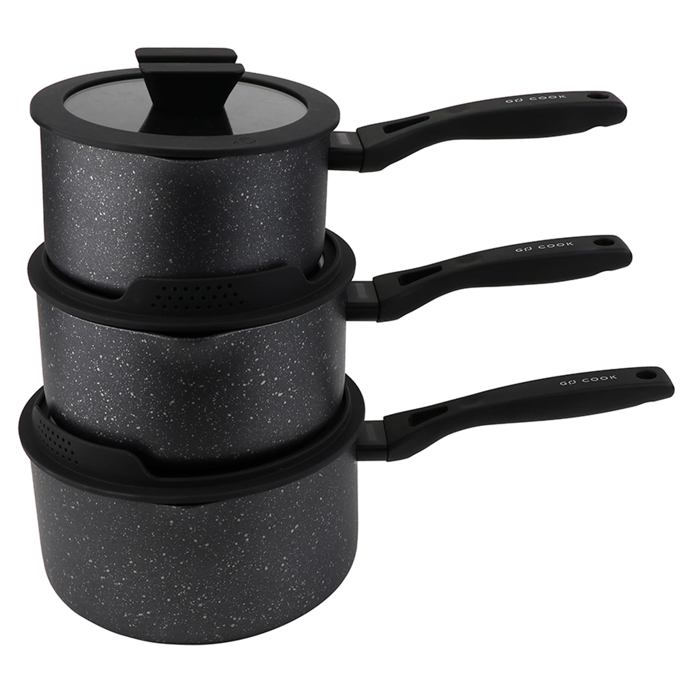 Go Cook Heat Control Pan Set 16cm, 18cm & 20cm