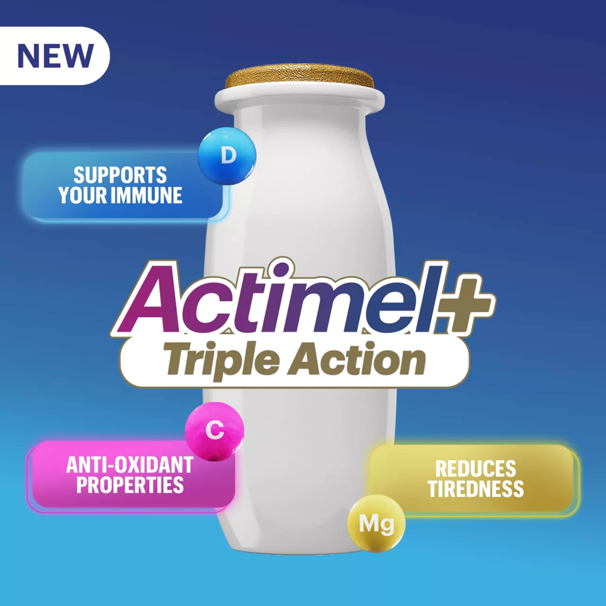 Actimel+ Triple Action 100% Vitamin D Blueberry & Blackberry Yoghurt Drink 8x100g thumbnail 2