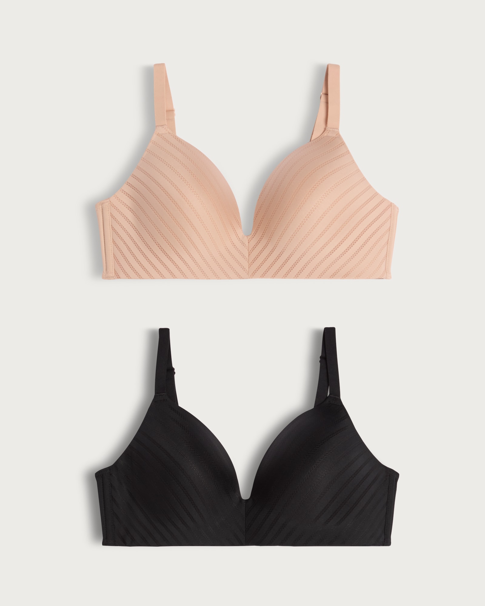 F&F 2-Pack Non Wired Striped Plunge Bras in Multi thumbnail 4