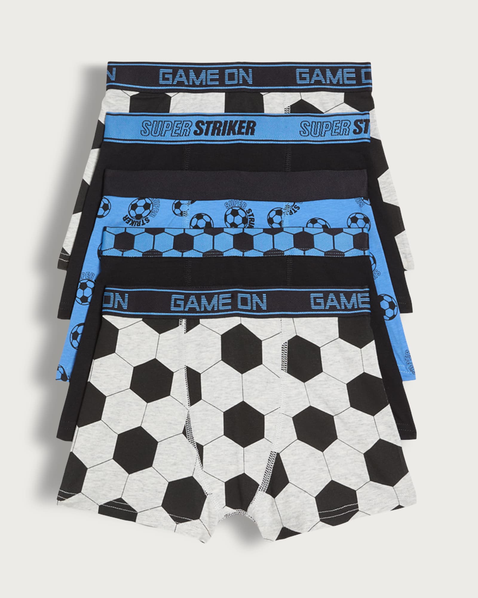 F&F Boys 5-Pack Cotton Rich Football Print Trunks in Blue