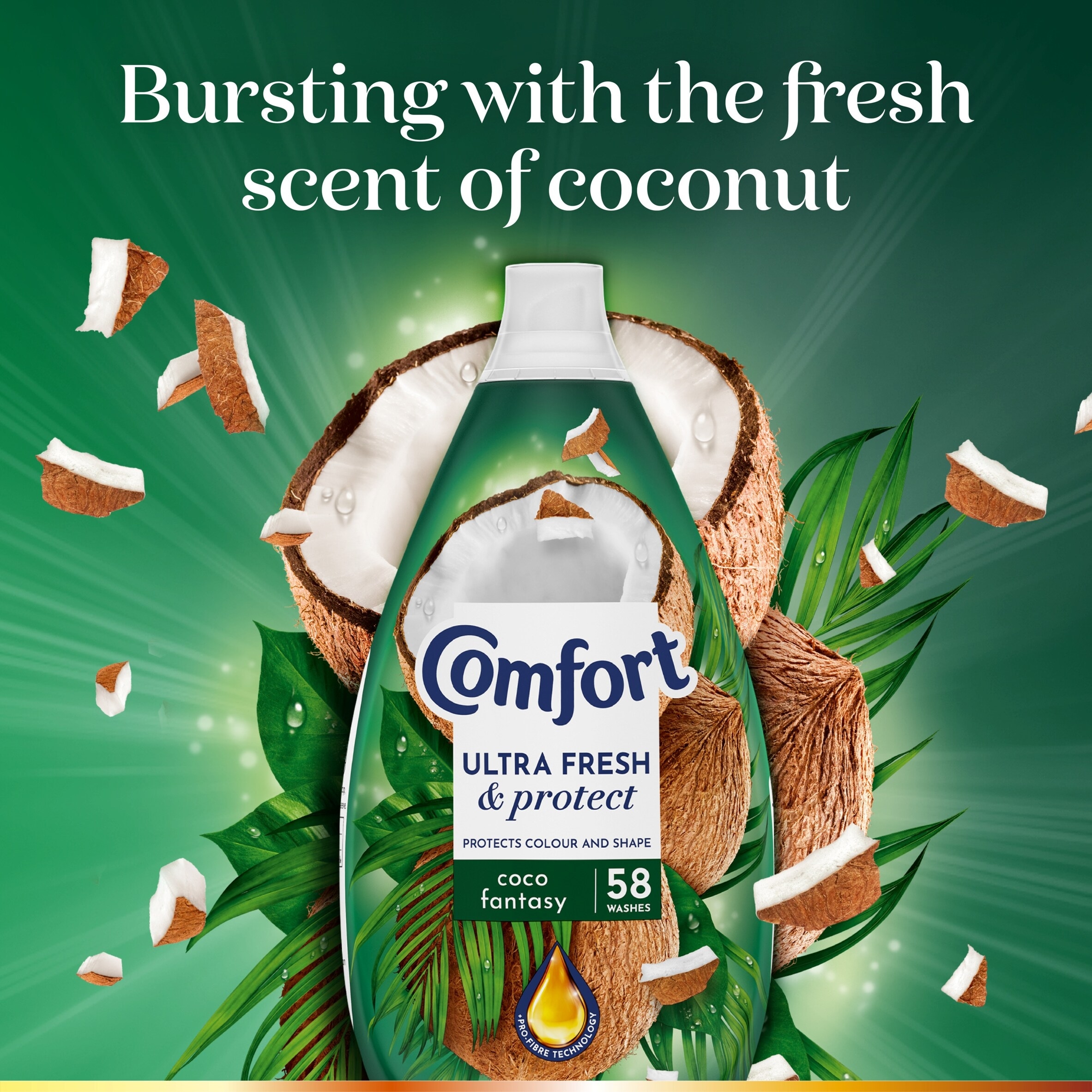 Comfort Ultra Fresh & Protect Fabric Conditioner Coco Fantasy 58 Washes 870ml thumbnail 2