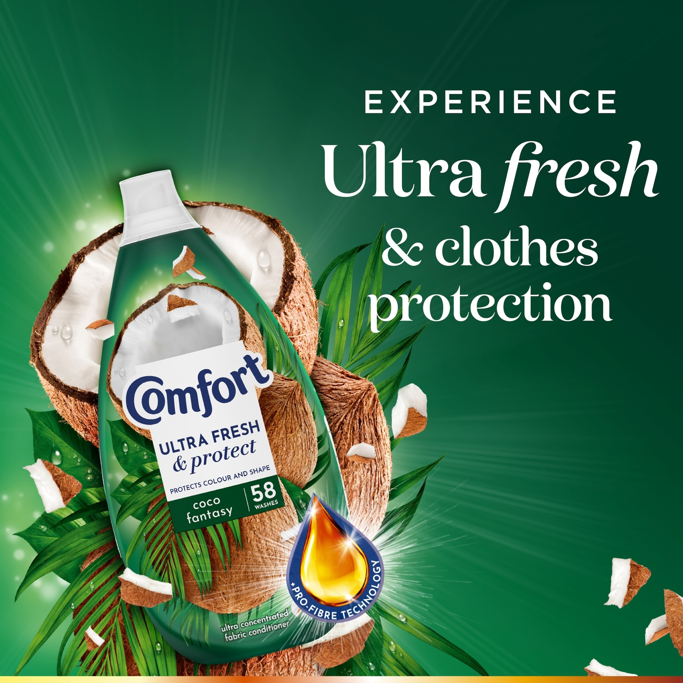 Comfort Ultra Fresh & Protect Fabric Conditioner Coco Fantasy 58 Washes 870ml thumbnail 4