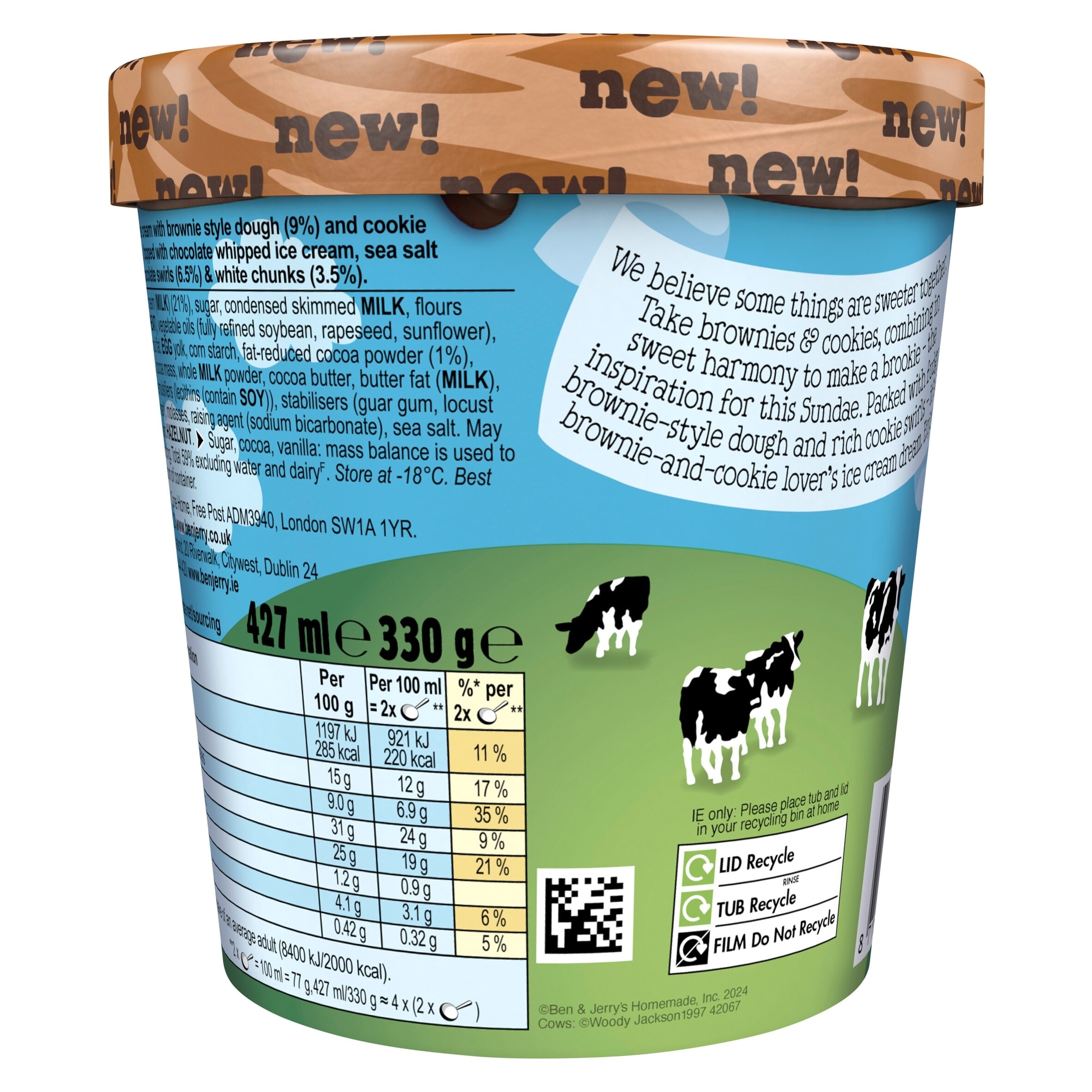 Ben & Jerry's Sundae Brookies & Cream Ice Cream Tub 427ml thumbnail 2