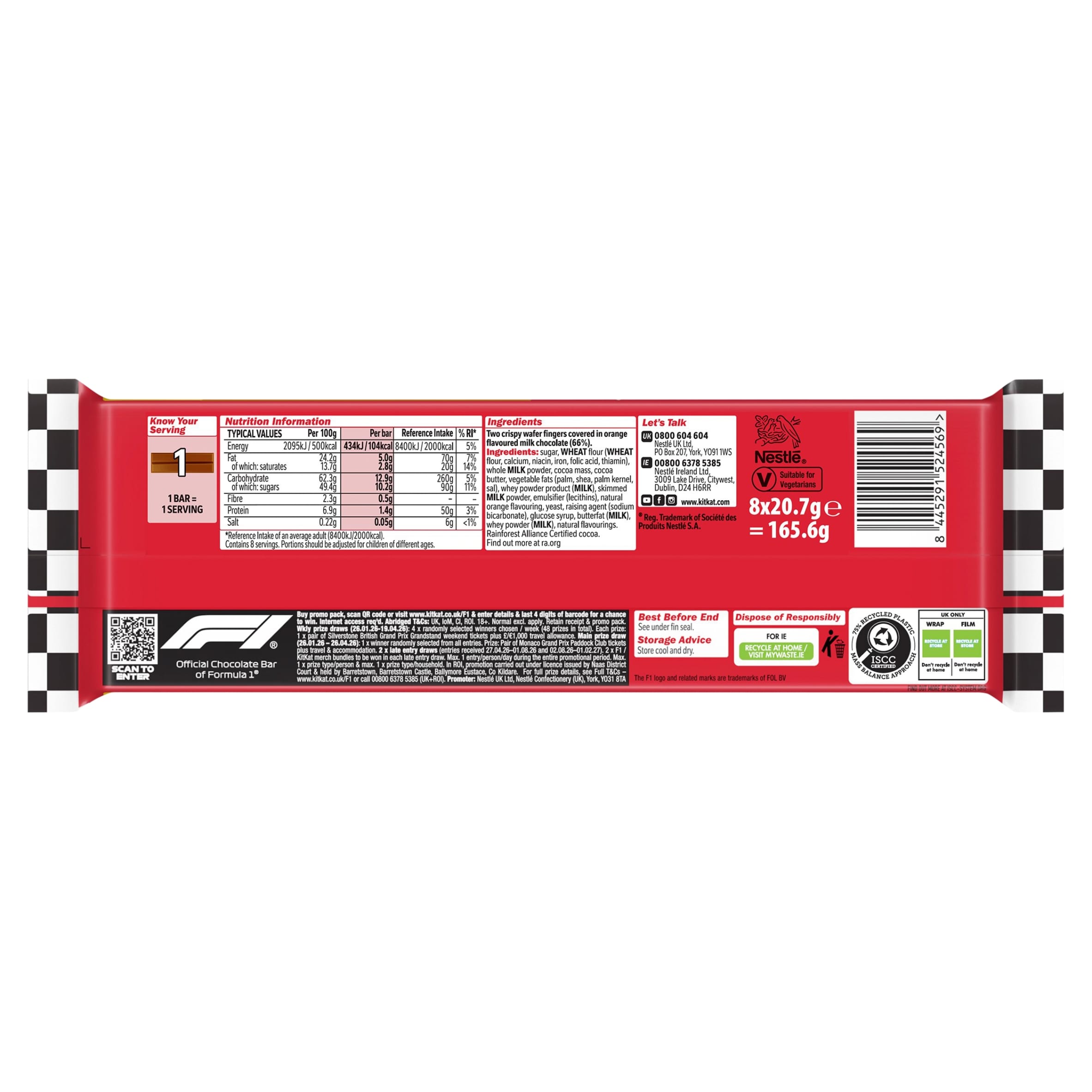 KitKat 2 Finger Orange Chocolate Biscuit Bar 8 Pack Multipack 165.6g thumbnail 3