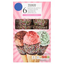 Tesco 6 Dipped Waffle Cones With Sprinkles 150g