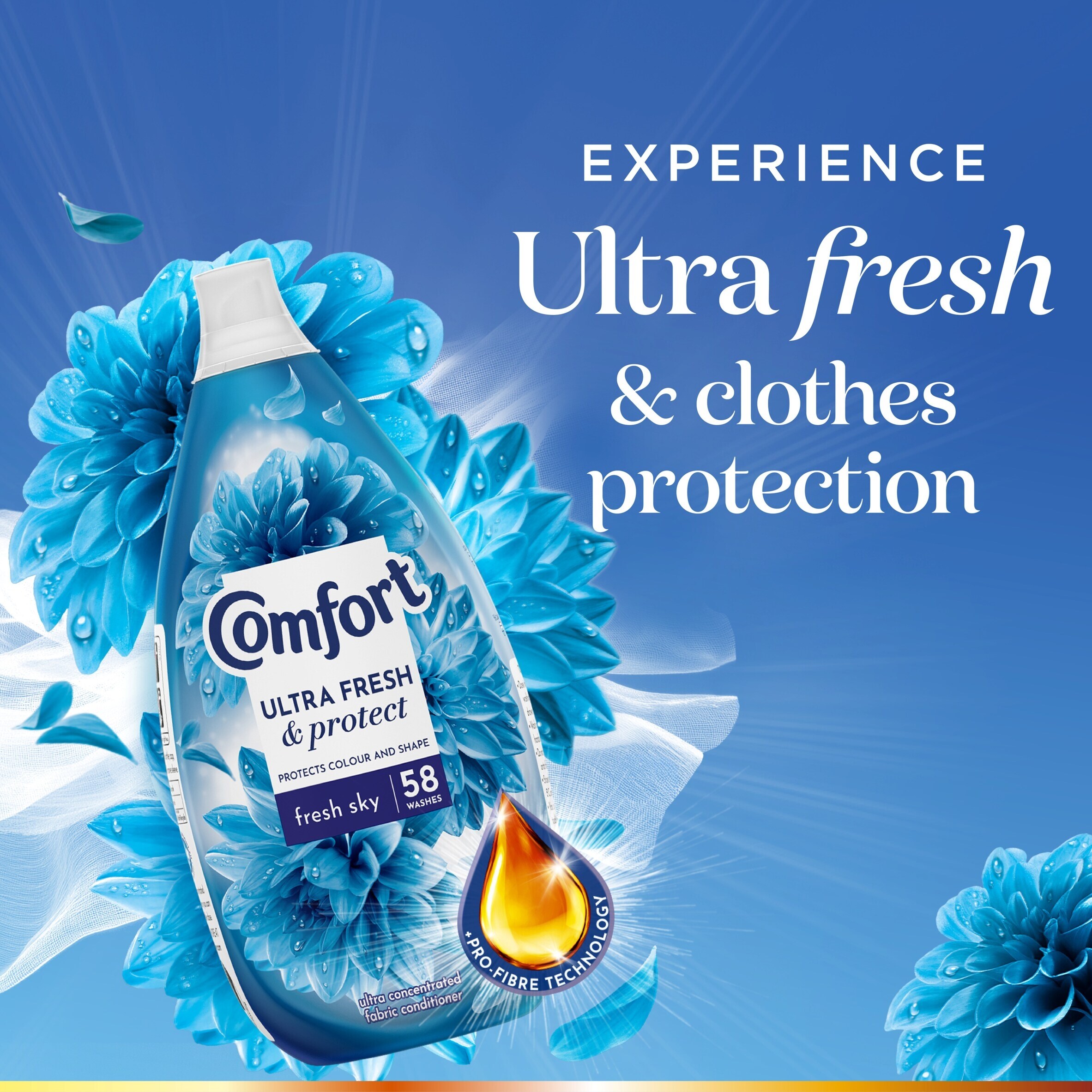 Comfort Ultra Fresh & Protect Fabric Conditioner Fresh Sky 58 Washes 870ml thumbnail 2