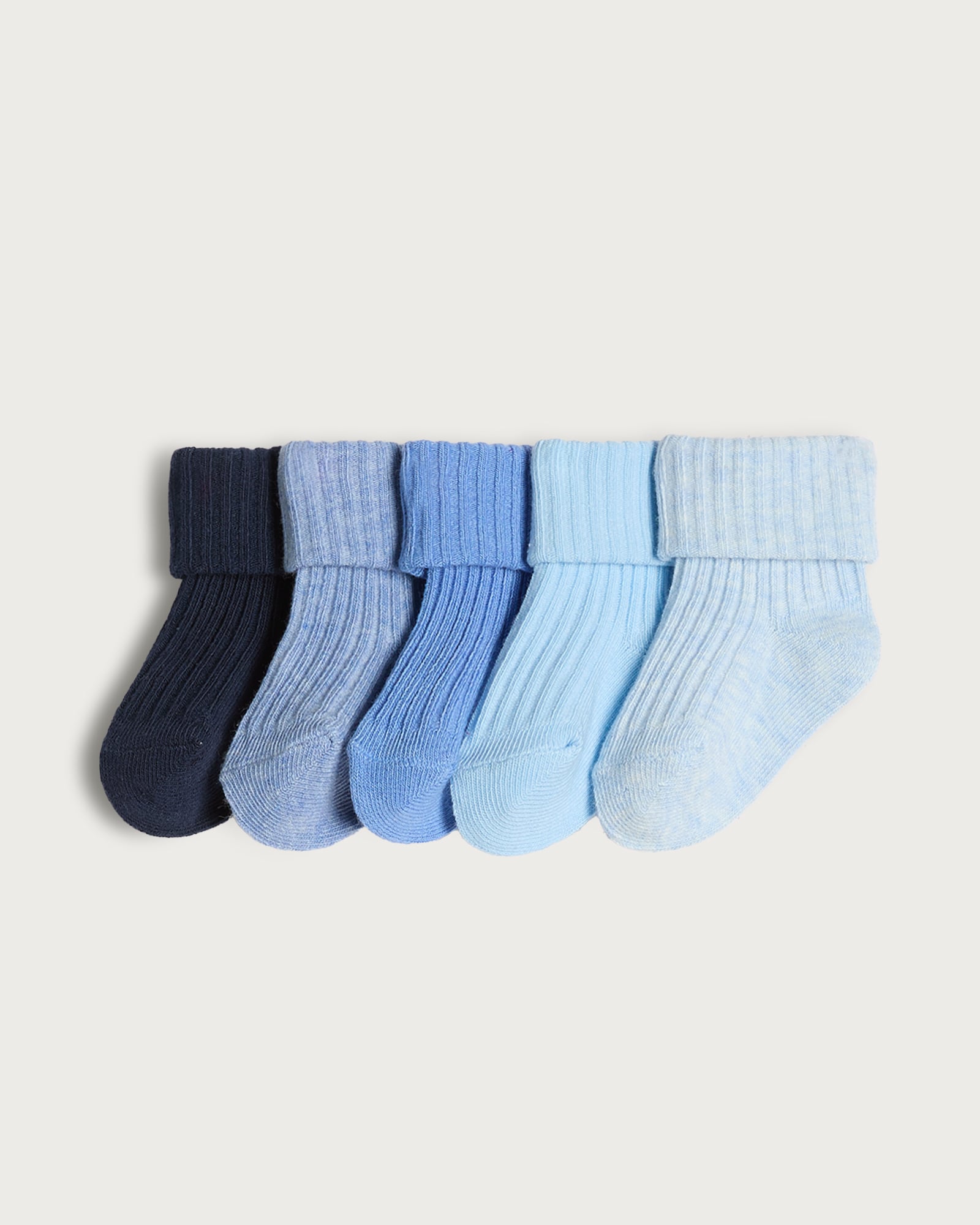 F&F Baby 5-Pack Cotton Blend Ribbed Roll Top Socks  in Blue