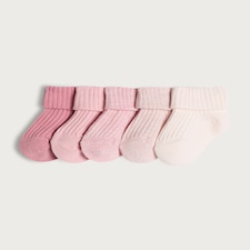 F&F Baby 5-Pack Cotton Blend Ribbed Roll Top Socks in Pink