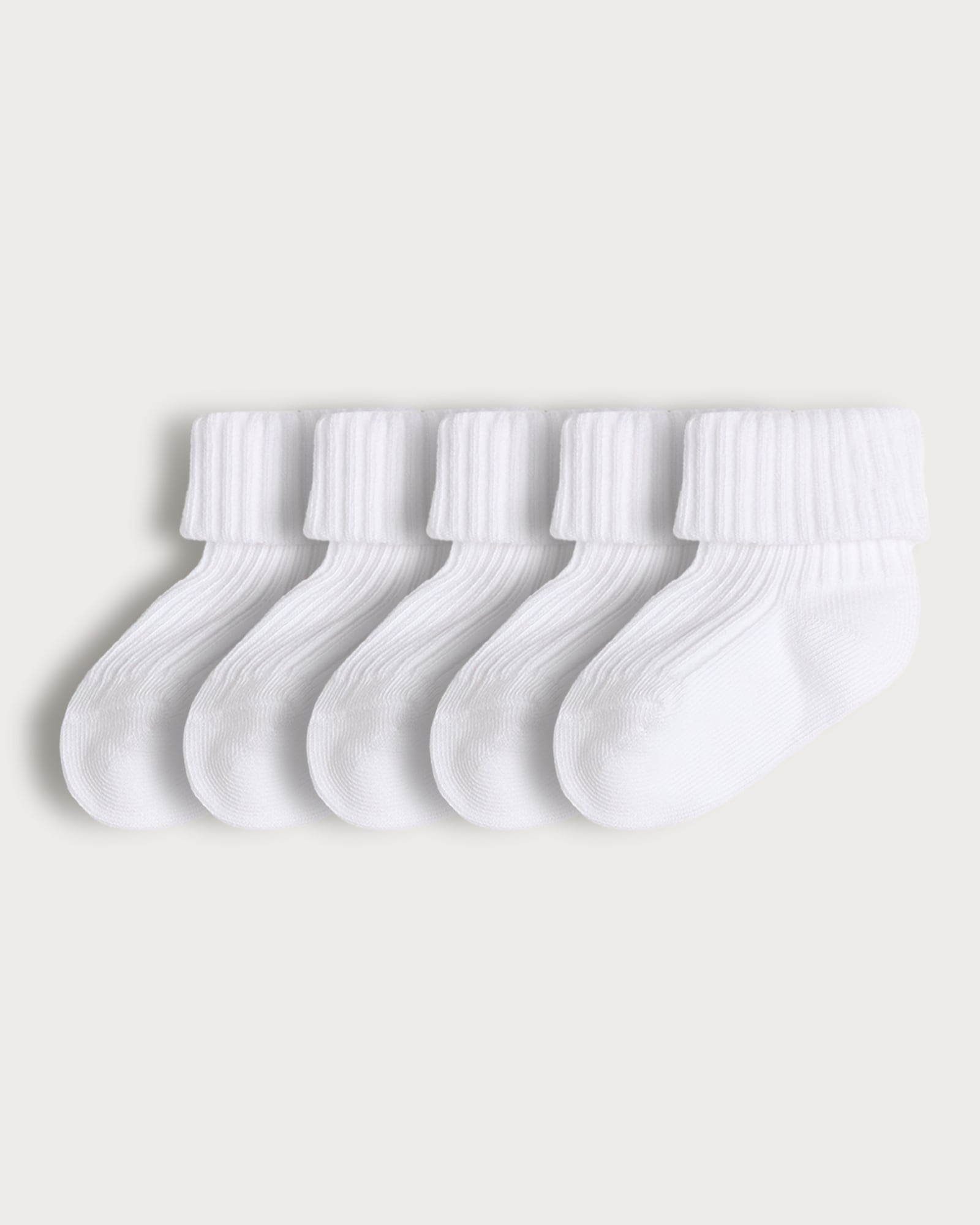 F&F Baby 5-Pack Cotton Rich Ribbed Roll Top Socks  in White