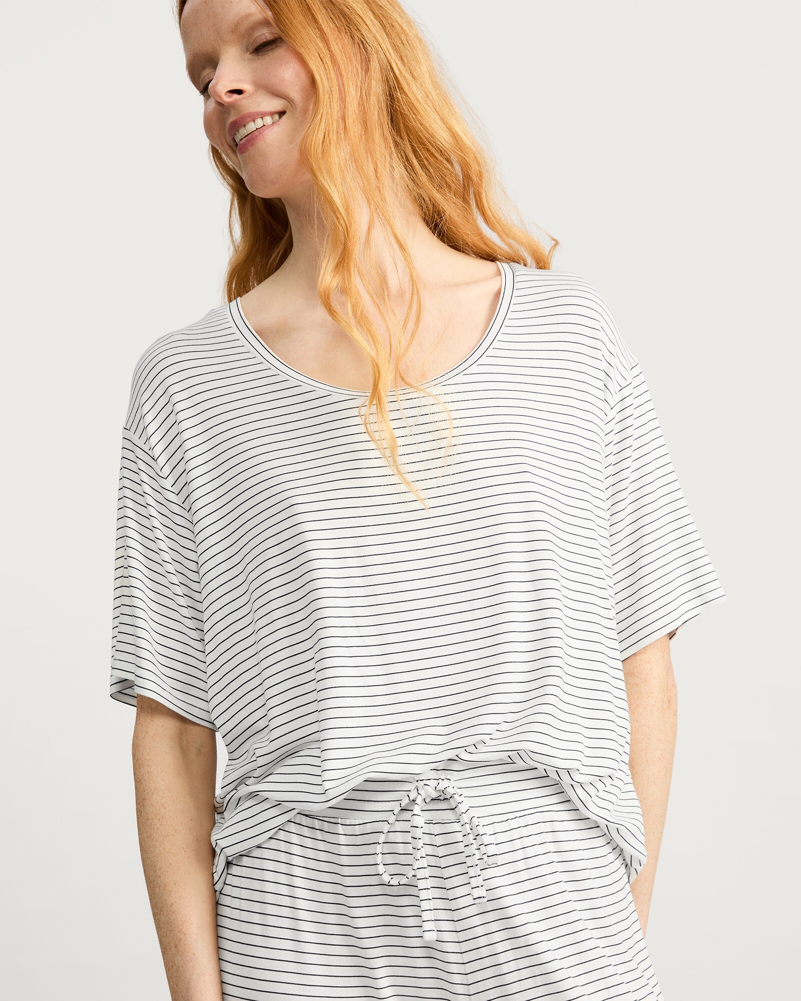 F&F Stripe Round Neck Pyjama Top in Multi White