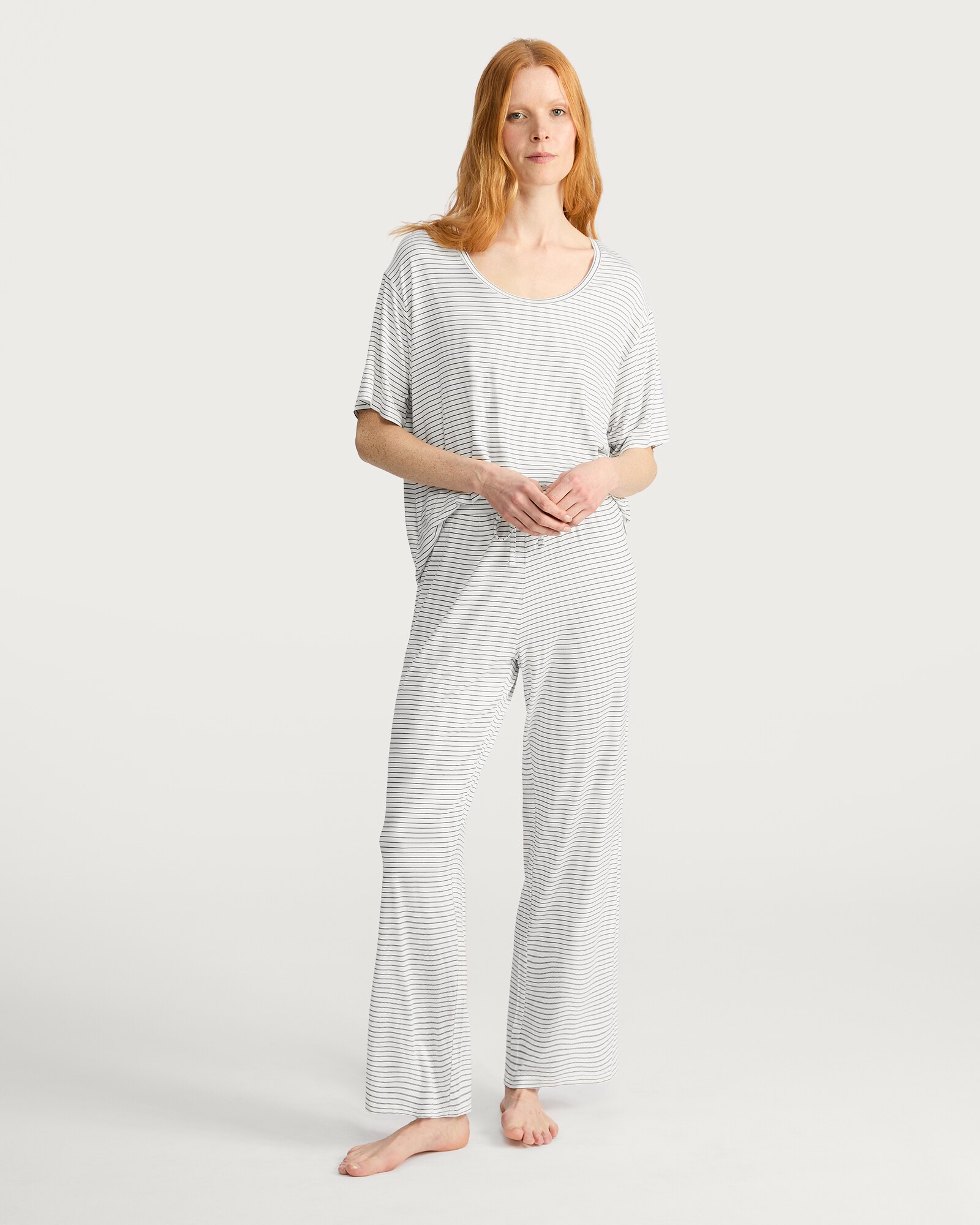 F&F Stripe Round Neck Pyjama Top in Multi White thumbnail 2