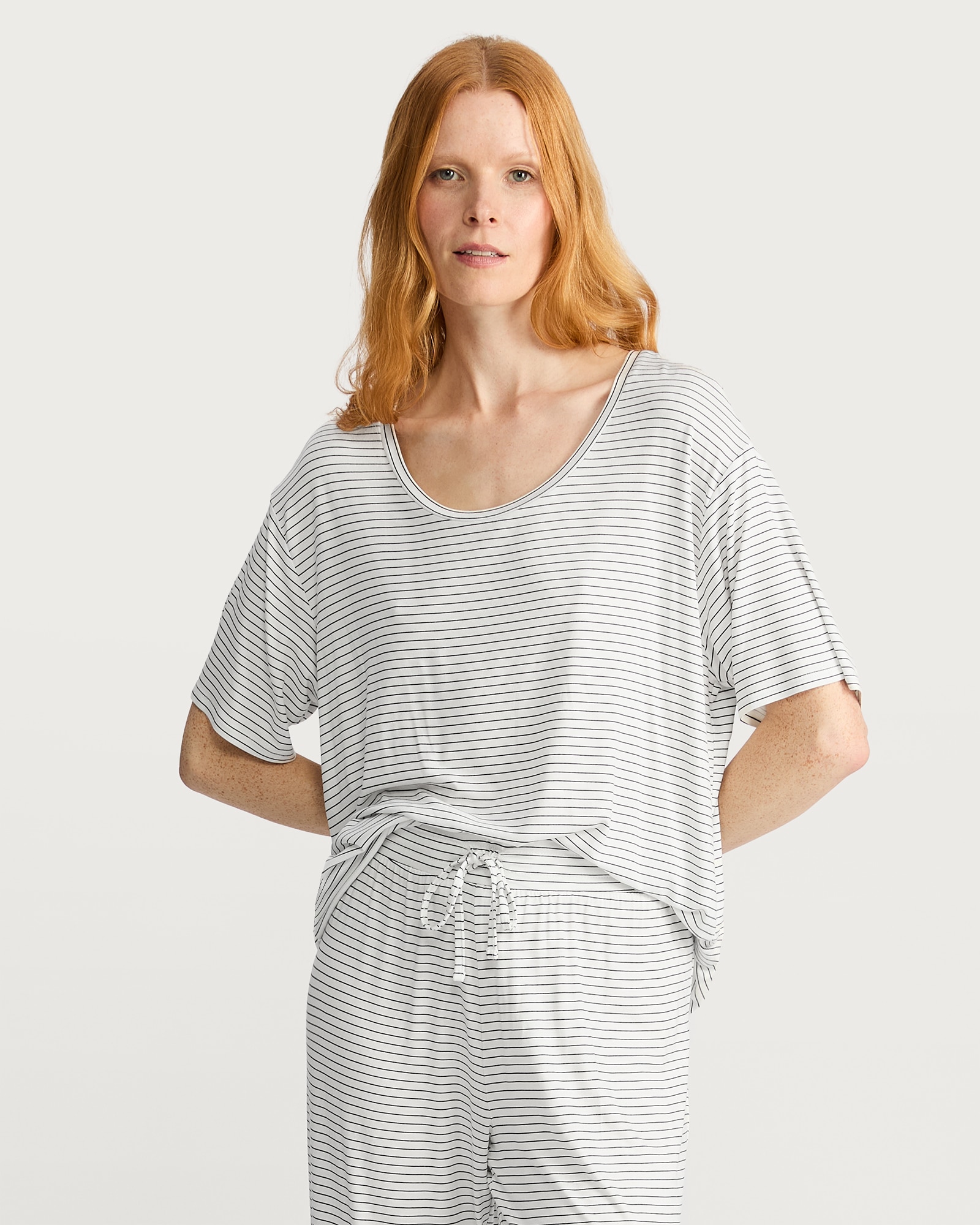 F&F Stripe Round Neck Pyjama Top in Multi White thumbnail 3