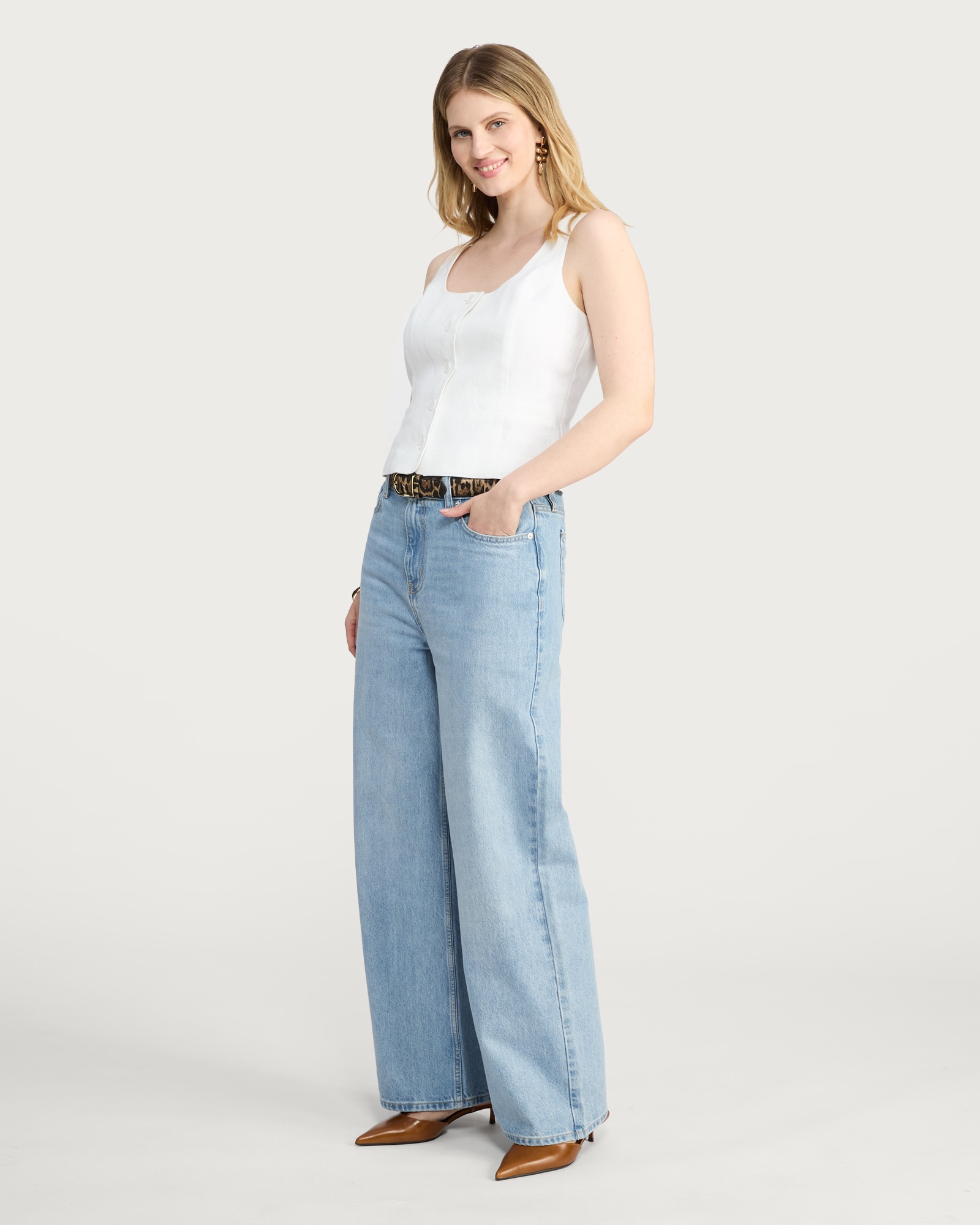 F&F High Rise Wide Leg Jeans in Blue