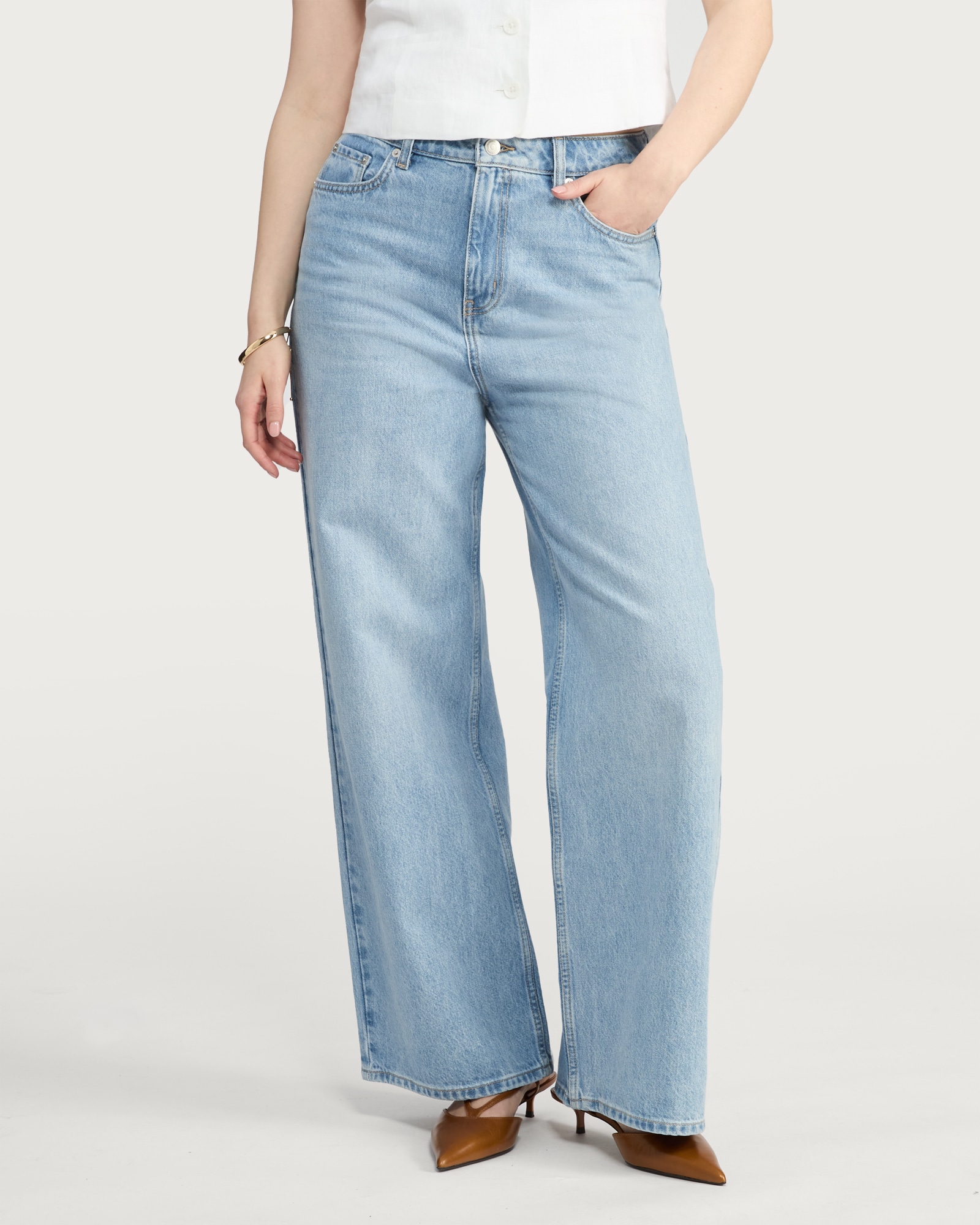 F&F High Rise Wide Leg Jeans in Blue thumbnail 2