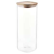 Tesco Glass Square Food Storage Jar with Bamboo Lid 2L