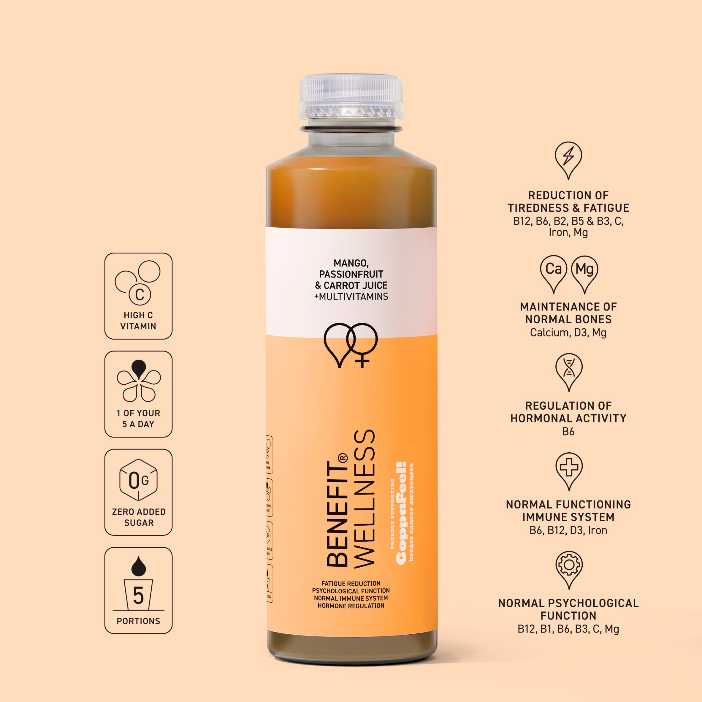 BENEFIT WELLNESS MANGO, PASSION FRUIT & CARROT JUICE + MULTIVITAMINS 750ml. thumbnail 2