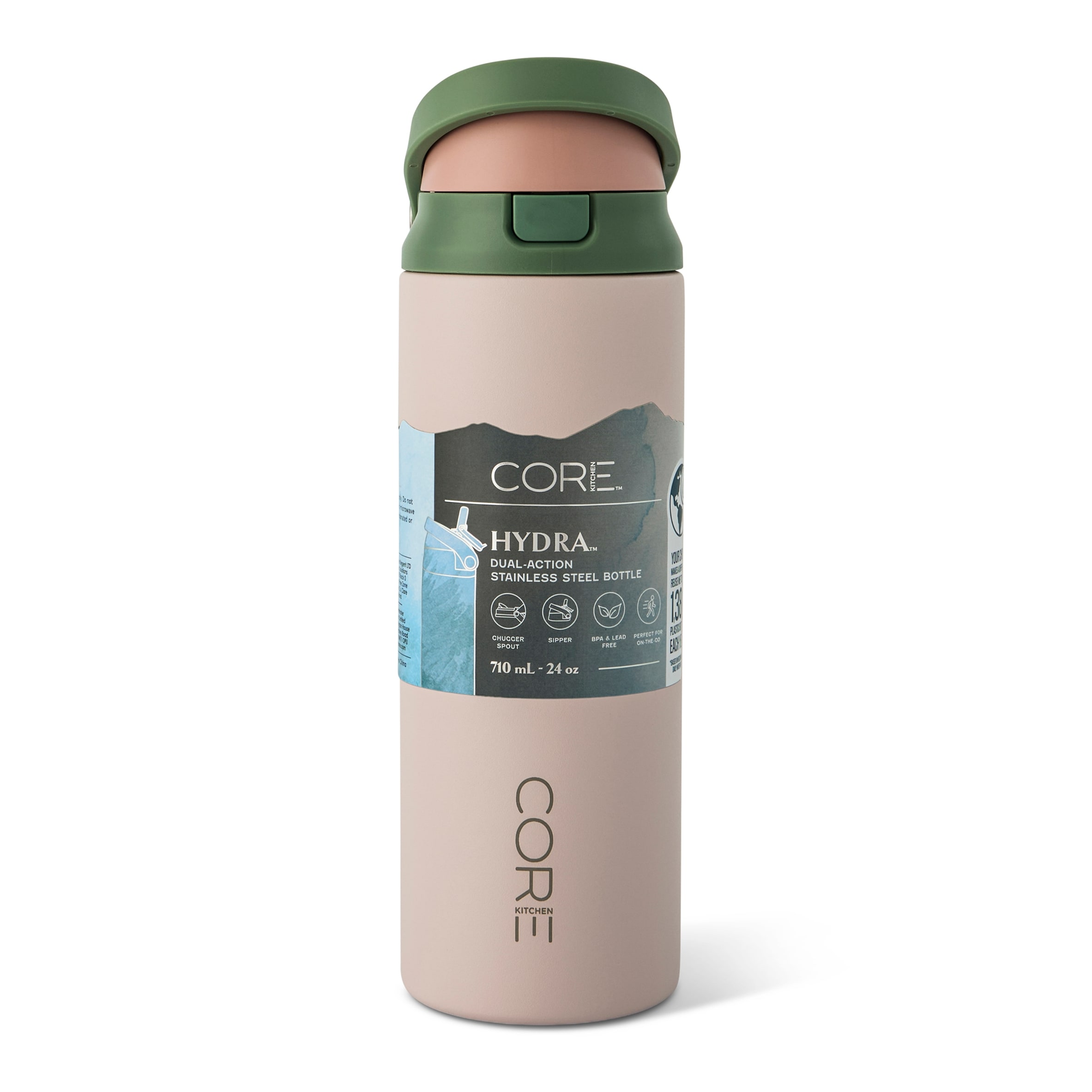 Core Kitchen Pink Hydra Dual Function Water Bottle 710ml