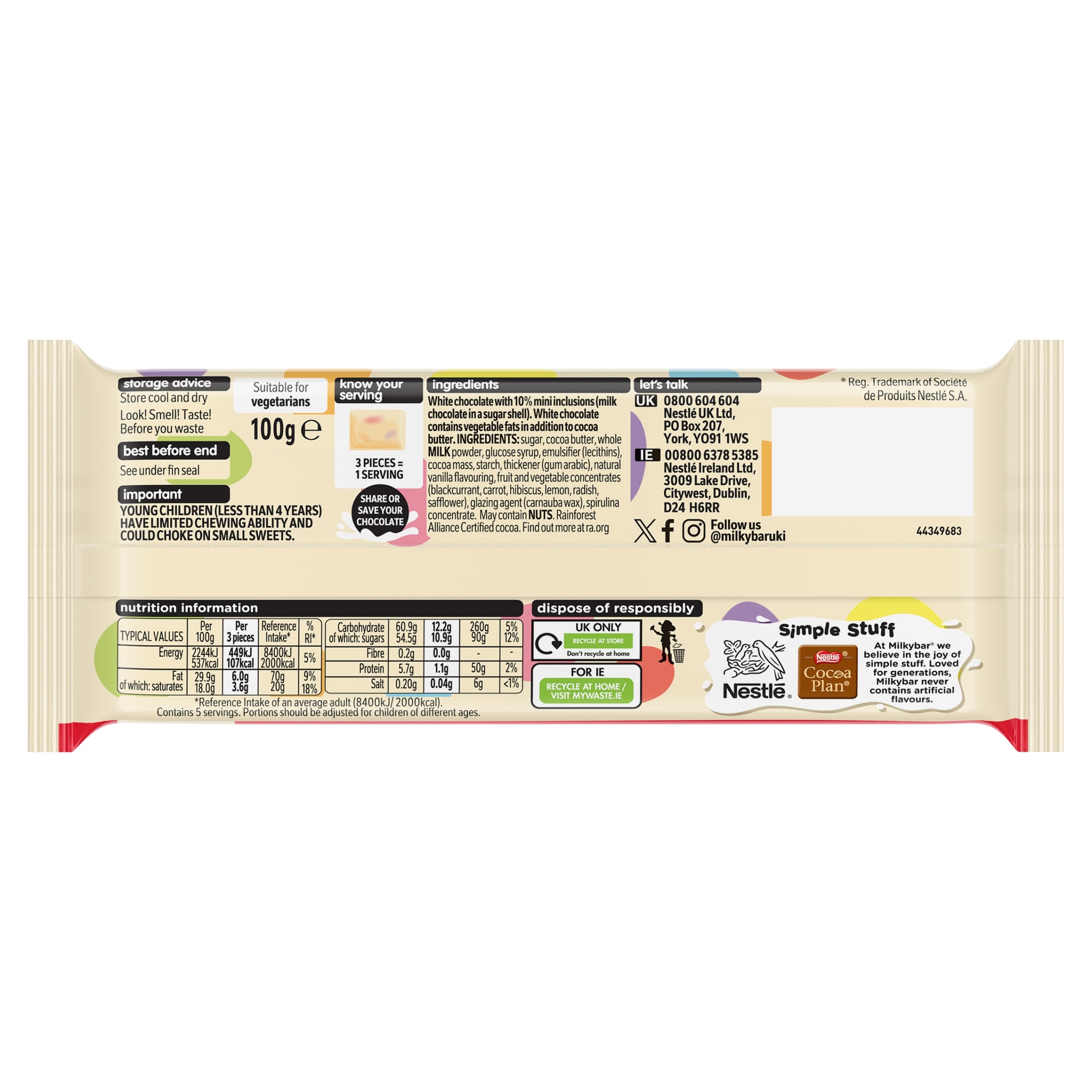 Milkybar Mini Eggs White Chocolate Sharing Bar 100g thumbnail 3